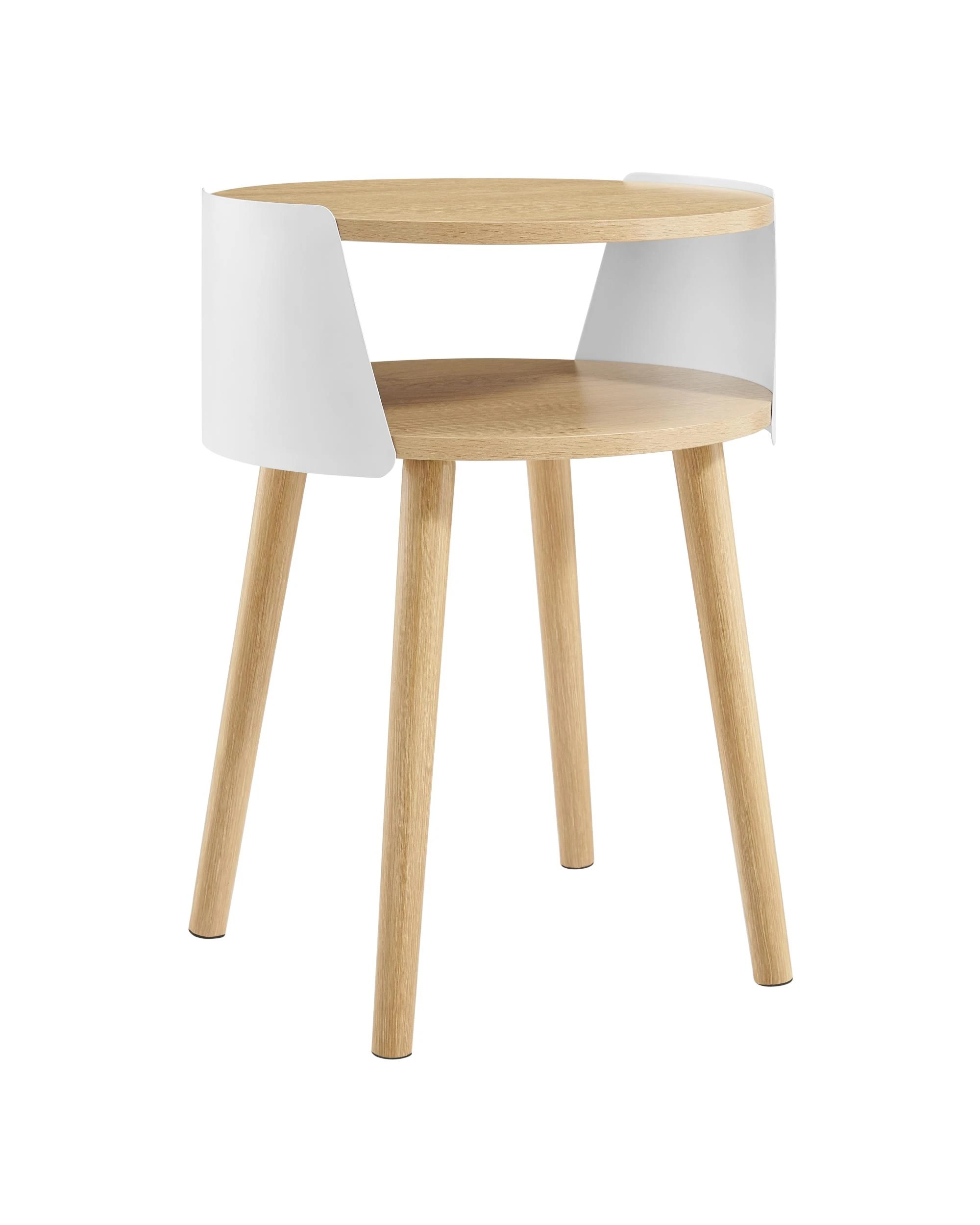1 Kodu Side Table Bedside Shelf Round - White, 1 of 9