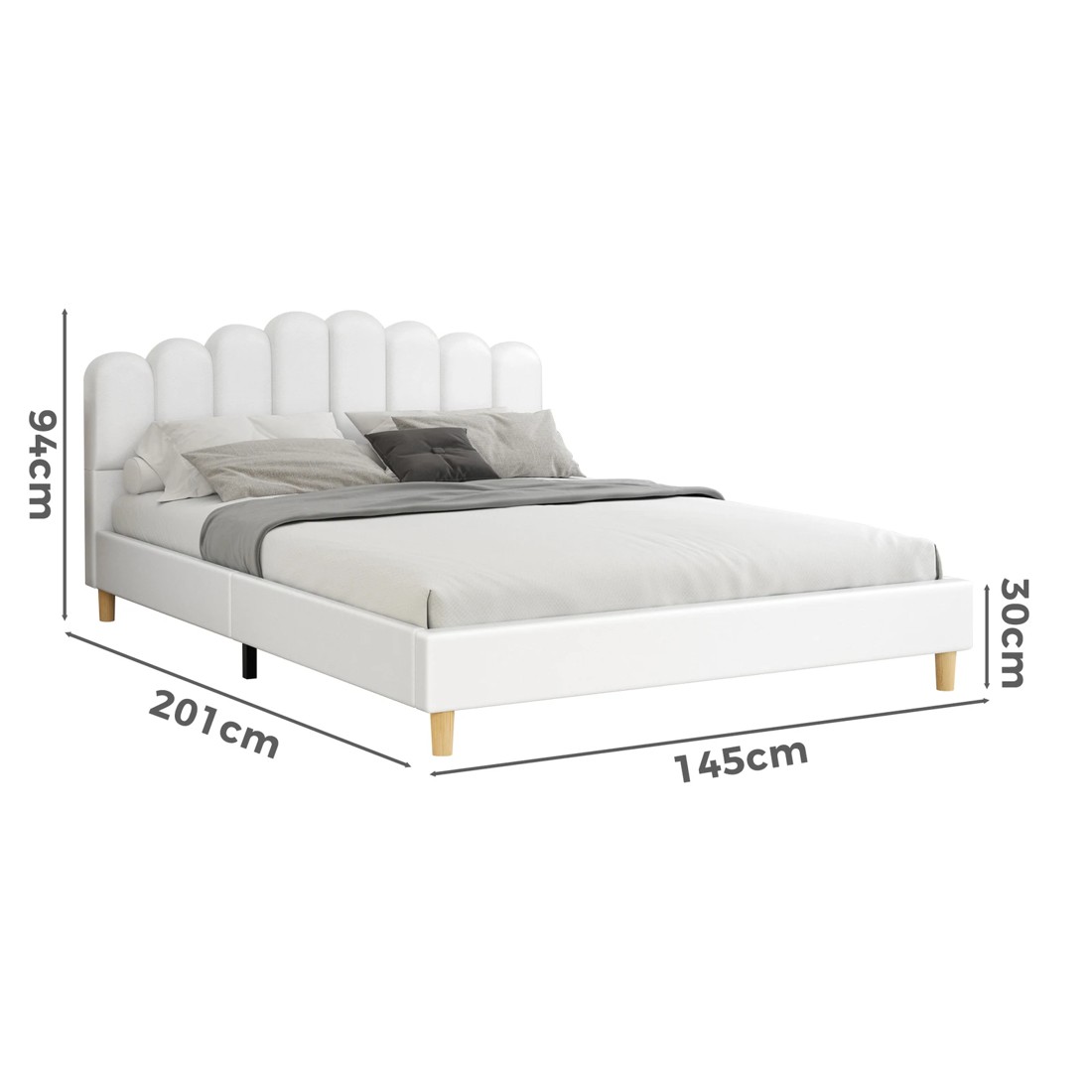 7 Alfordson Bed Frame Double Size Upholstered Platform Base Leather Tania - White, 7 of 10
