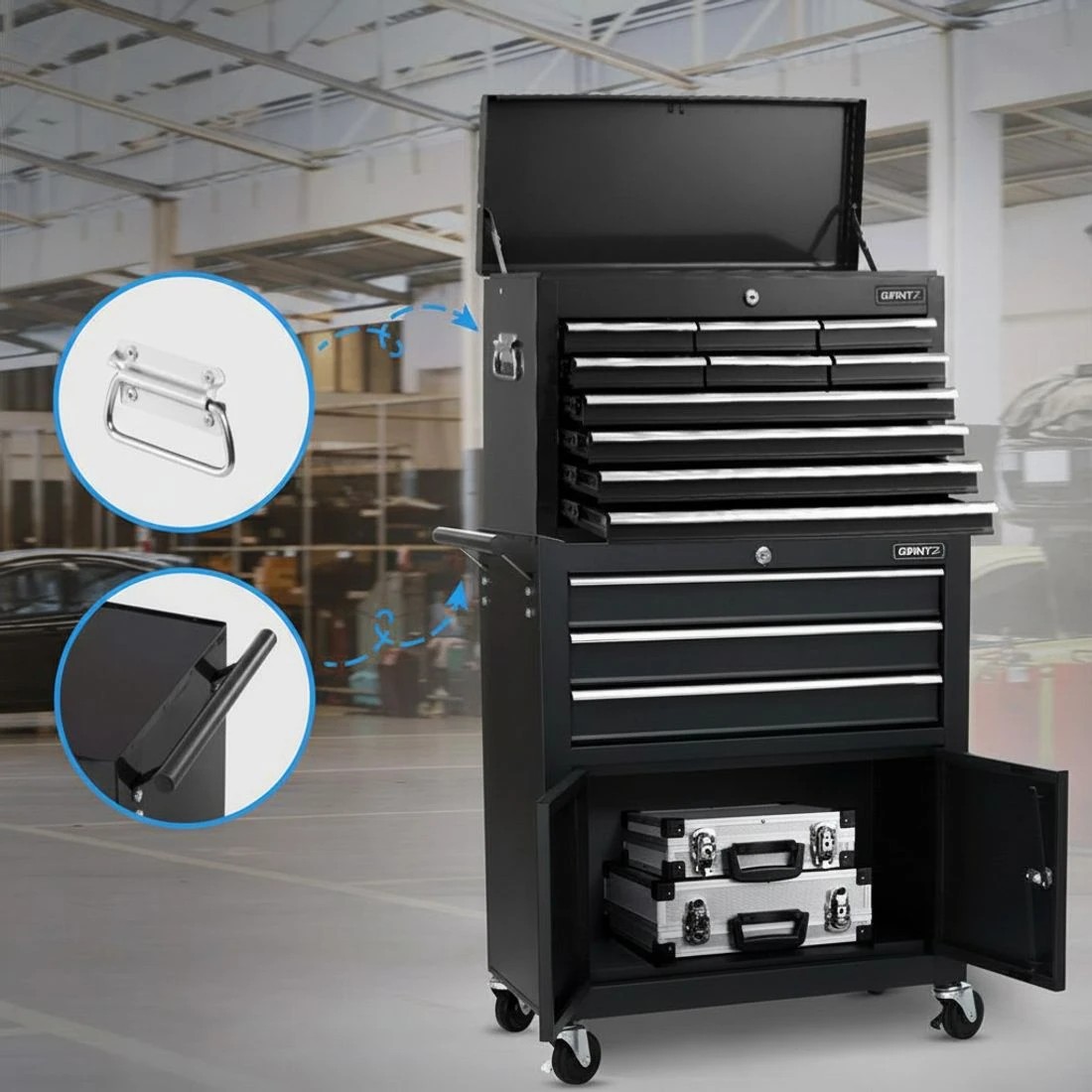 4 Giantz 13 Drawer Tool Box Cabinet Chest Toolbox Storage Garage Organiser - Black, 4 of 4