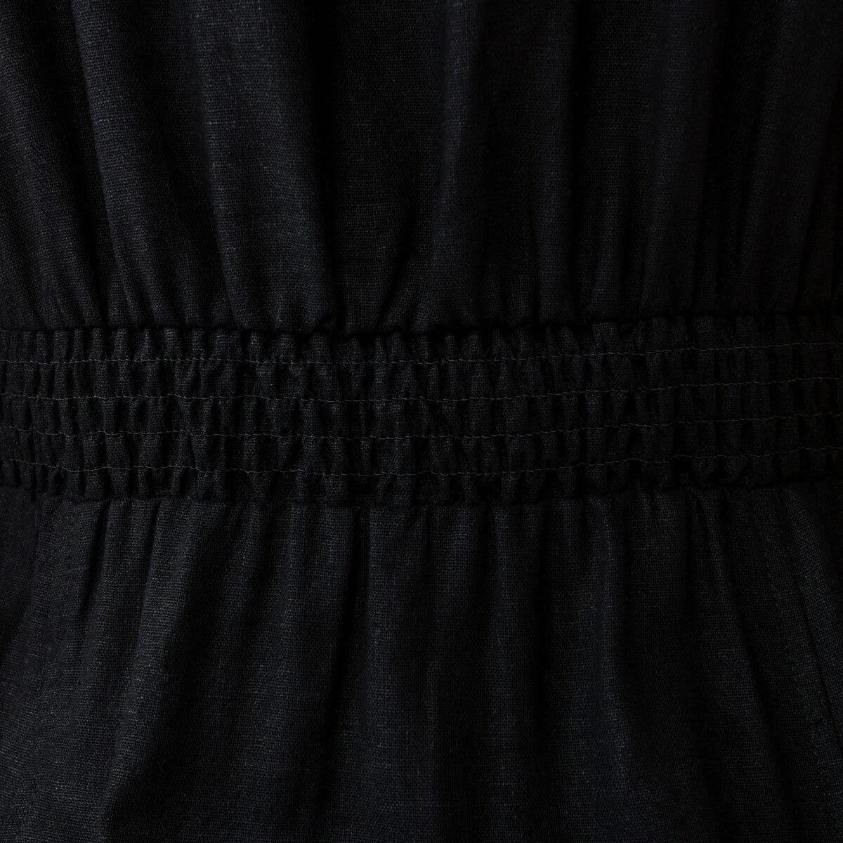 8 Short Sleeve Button Down Tea Midi Dress Black, 8 of 8