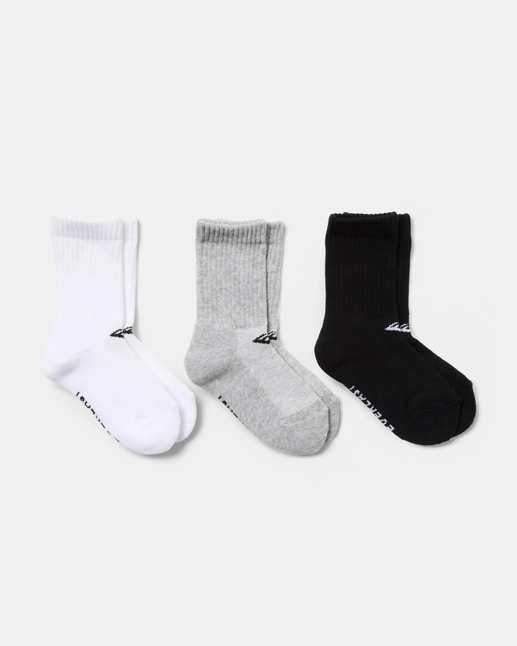 1 3 Pack Everlast Kids Crew Socks Blk Wh Gry, 1 of 3