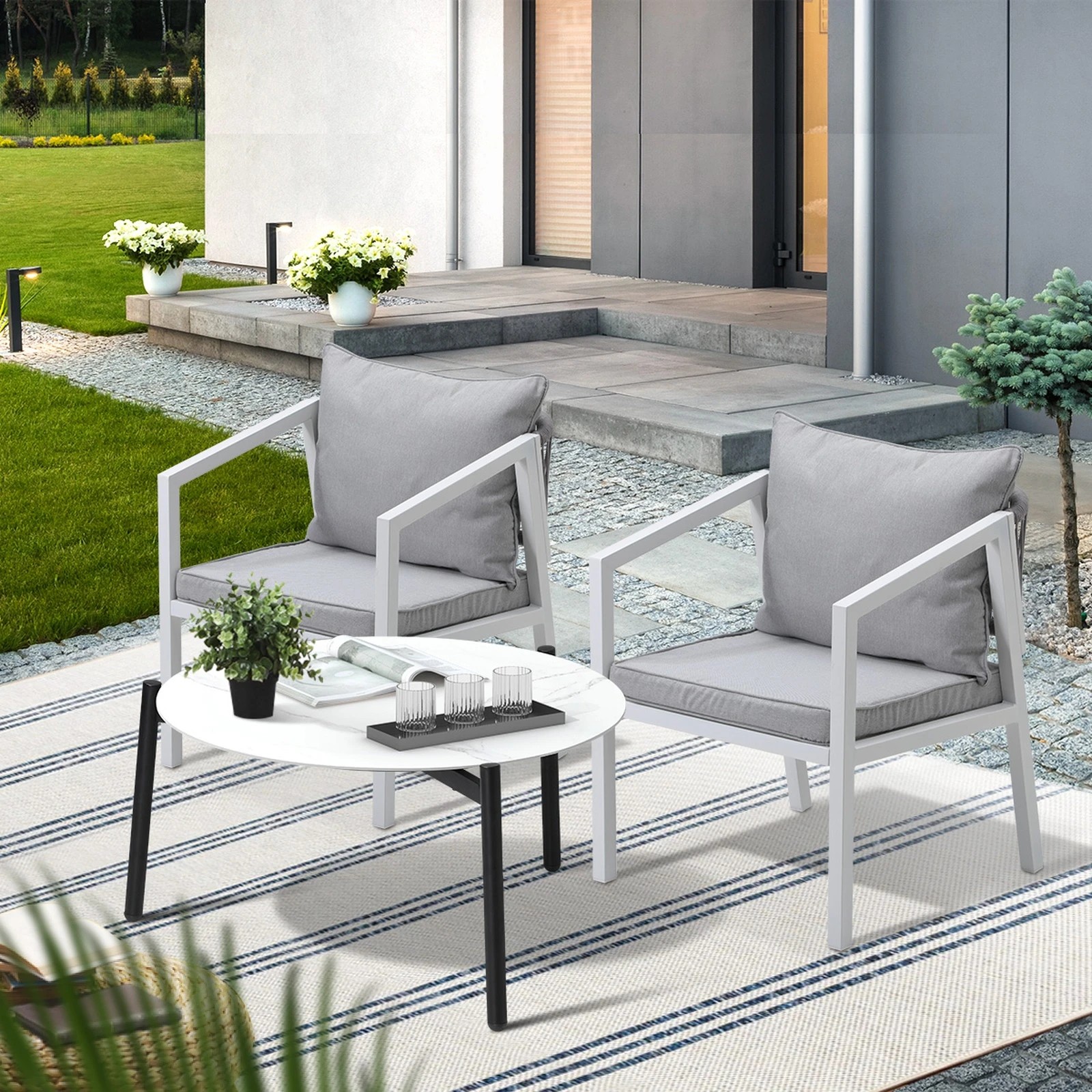 4 Livsip Outdoor Patio Setting Furniture Lounge Set White 70cm Coffee Table - Multi, 4 of 9