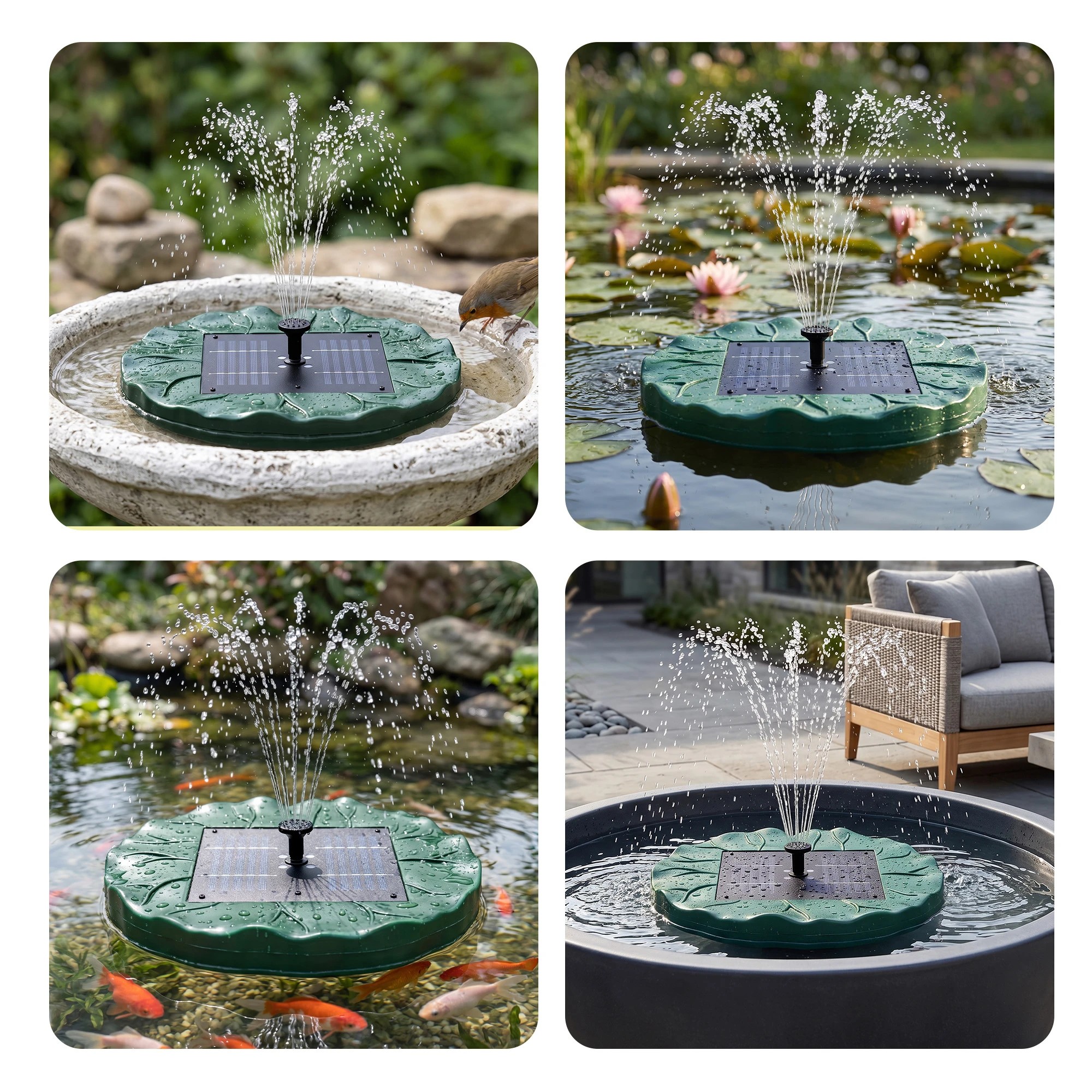 7 Gardeon Solar Fountain Pumps Bird Bath Floating Lotus Water Feature 31cm - Green, 7 of 9
