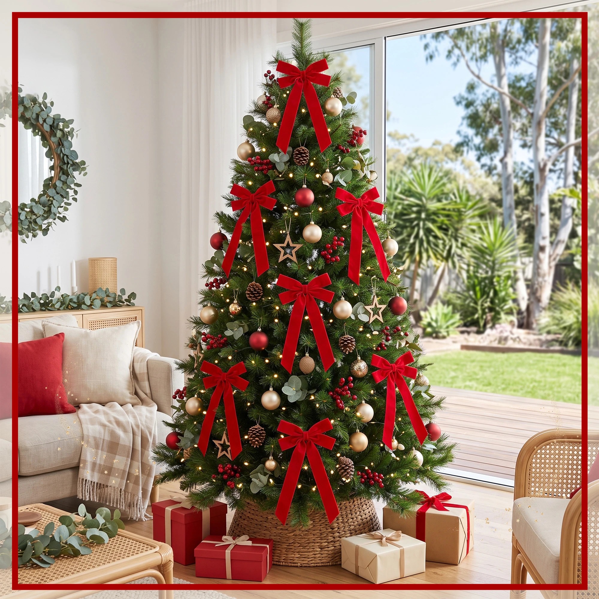 4 Jingle Jollys 12Pcs Christmas Bows Tree Decorations Xmas Decor - Red, 4 of 9
