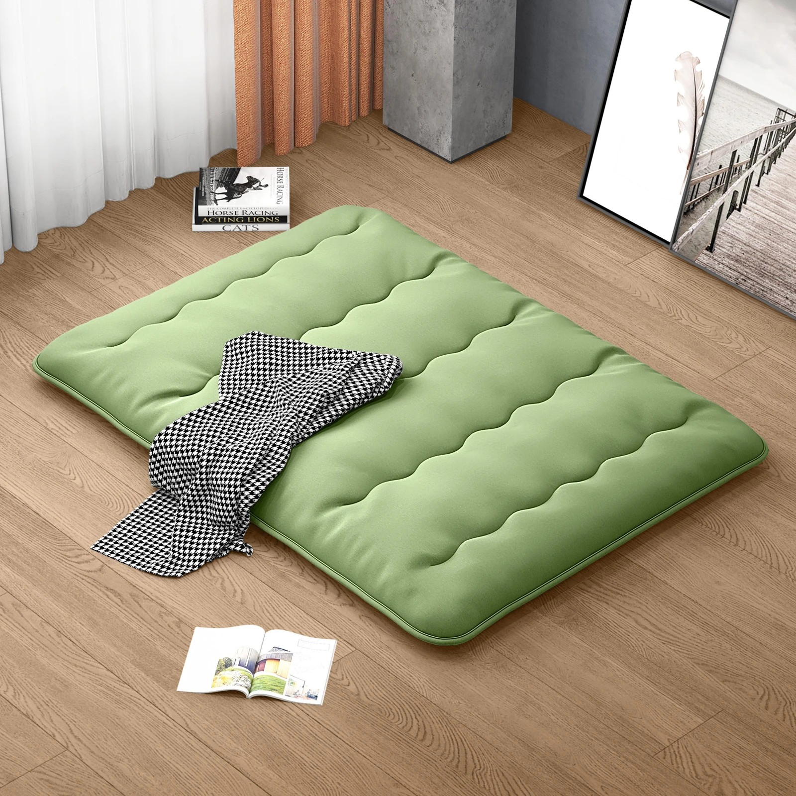 2 Costway Queen Size Camping Mattress Tatami Roll up Mat Cushion Floor Lounger Bed Sleeping Pad - Green, 2 of 3