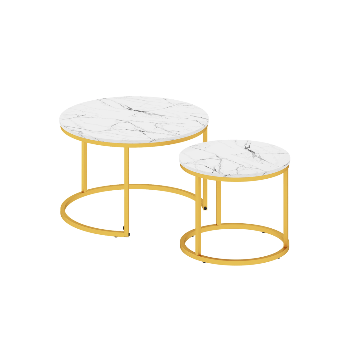 1 Advwin Nesting Coffee Table Marble Finish 65 & 45cm Gold Frame Round White, 1 of 8