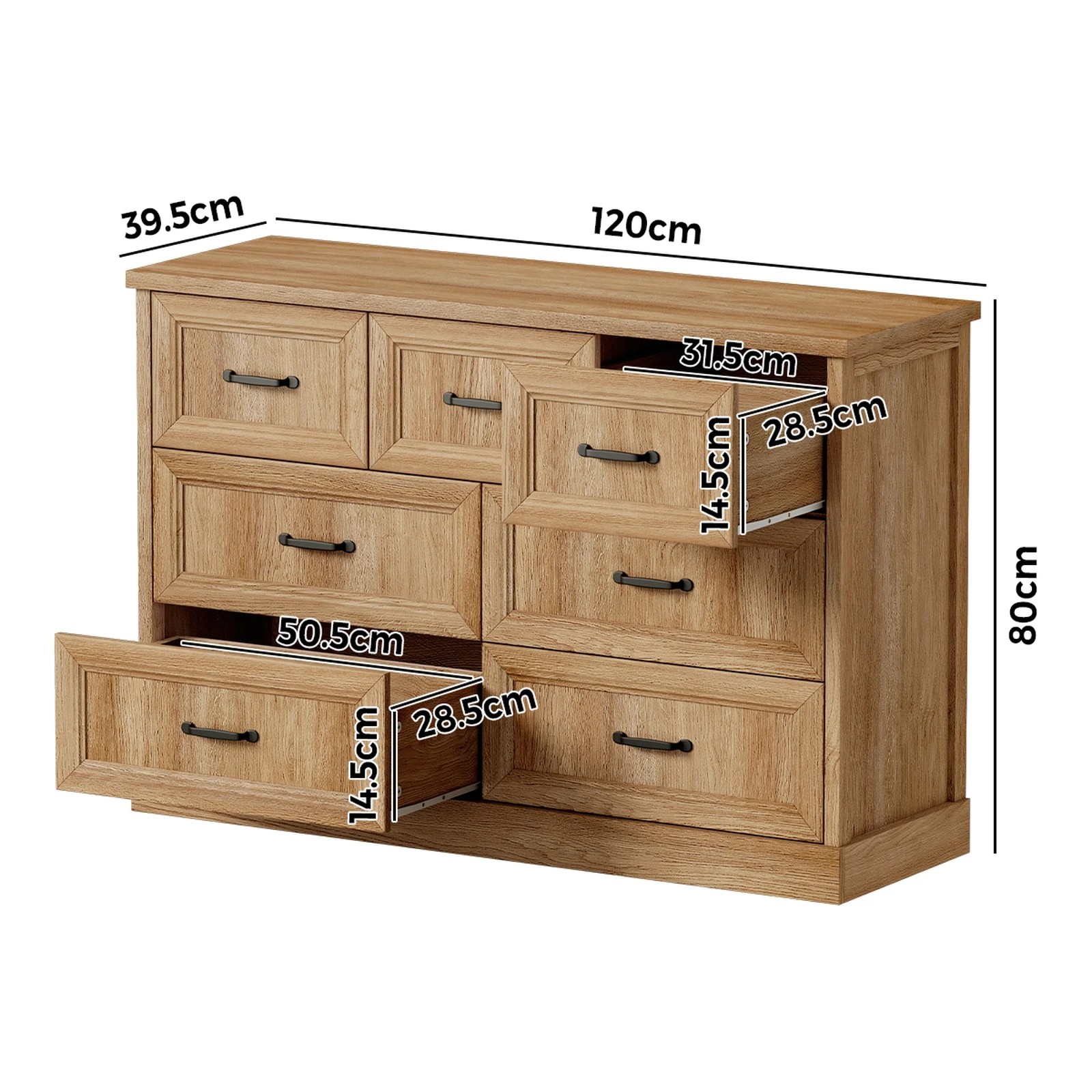 2 Oikiture 7 Chest of Drawers Bedside Dresser Tallboy Storage Bedroom - Natural, 2 of 10