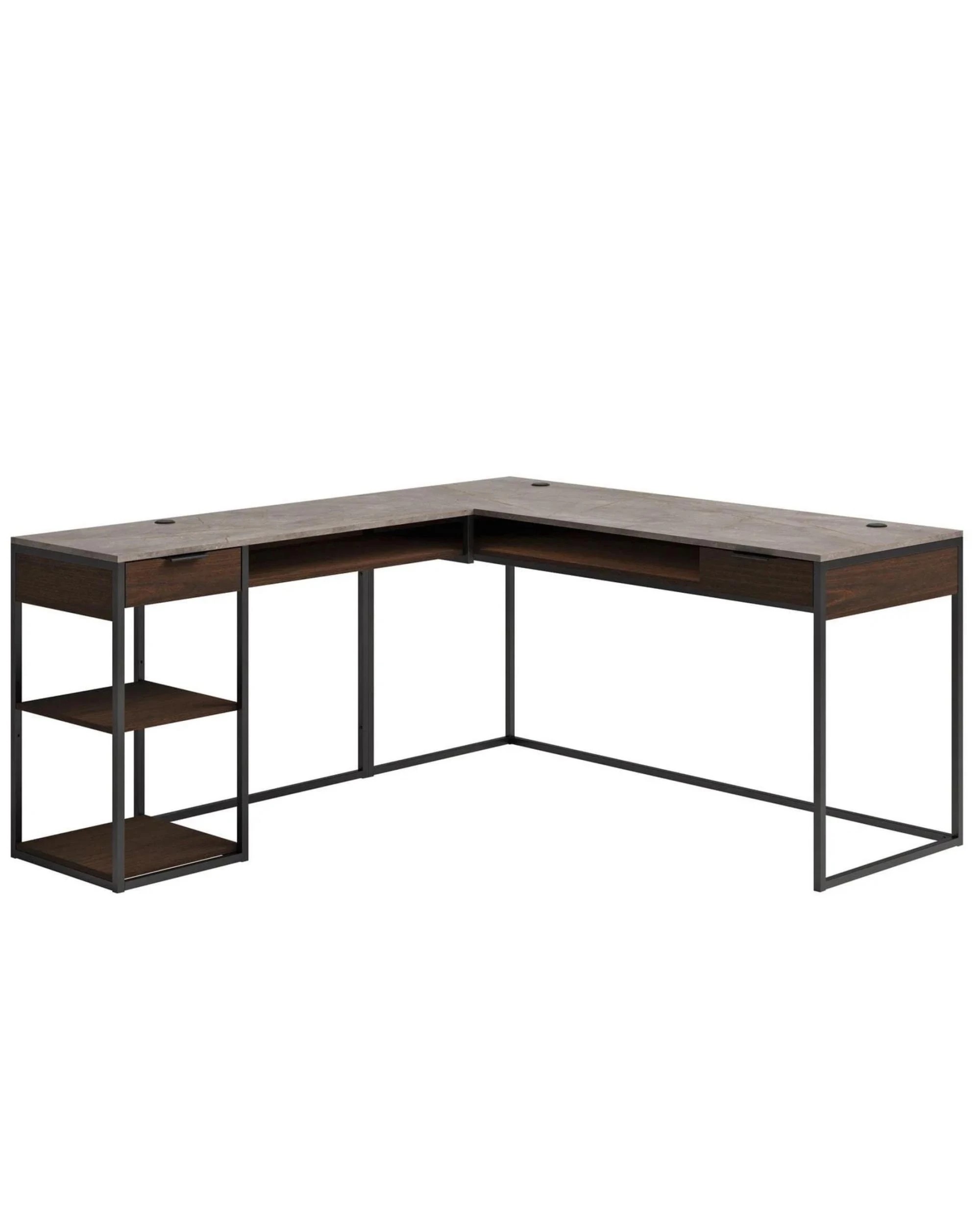 1 Sauder Corner L-Shaped Home Office Desk Study Table Woodgrain and Black - Brown, 1 of 9