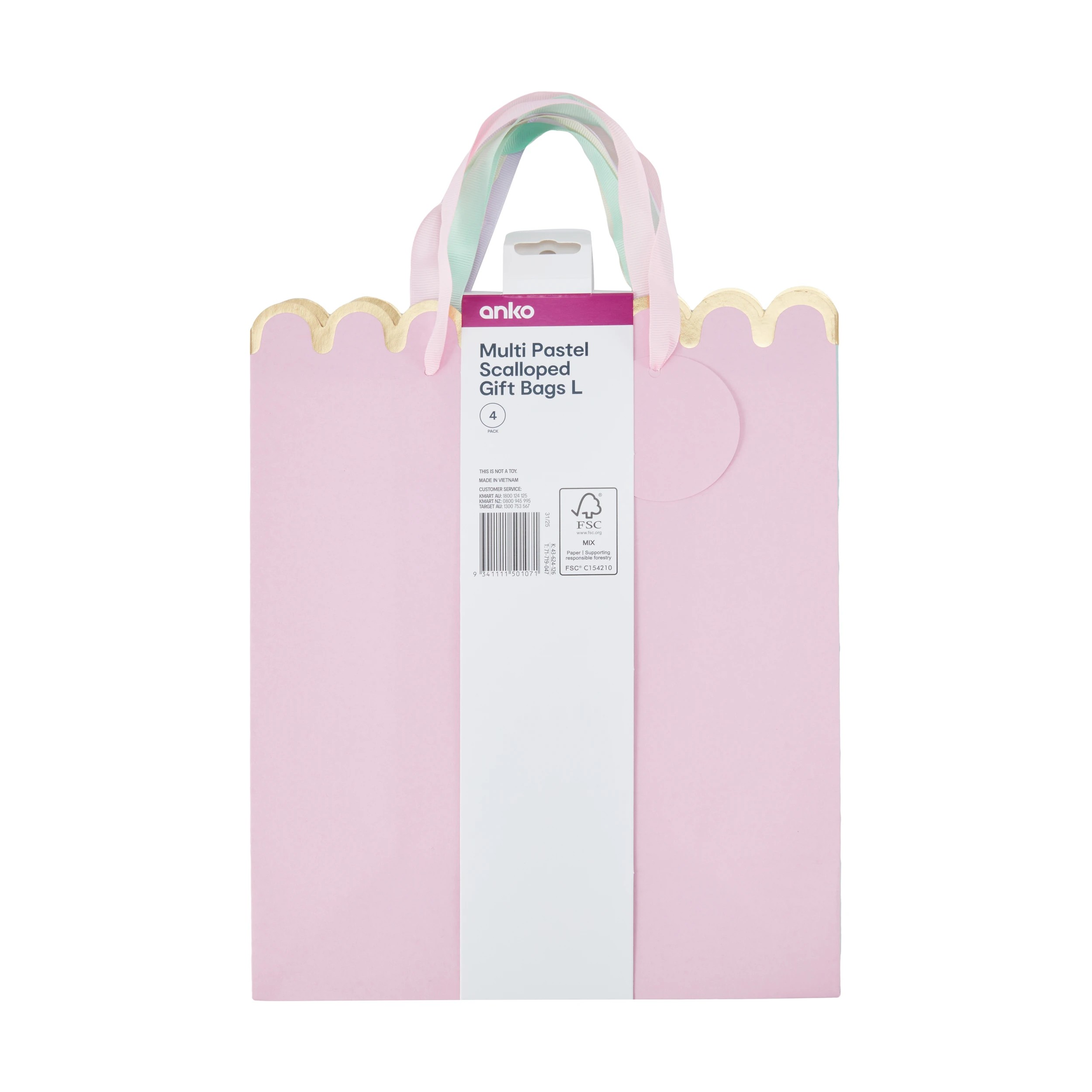 4 4 Pack Multi Pastel Scalloped Gift Bags - Large, 4 of 4