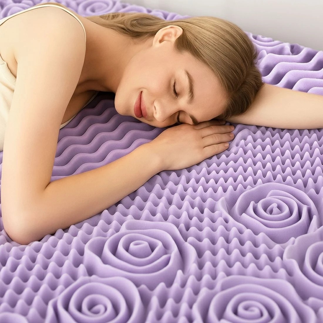 8 Giselle 8cm Memory Foam Mattress Topper Lavender Infused Bamboo Cover 7 Zone Double - Double Bed - Purple, 8 of 9