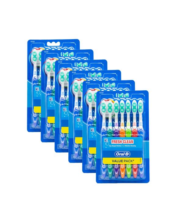 Oral B Fresh Clean Toothbrush Medium Cup Bristle 6PK -Level Bristles - Multi