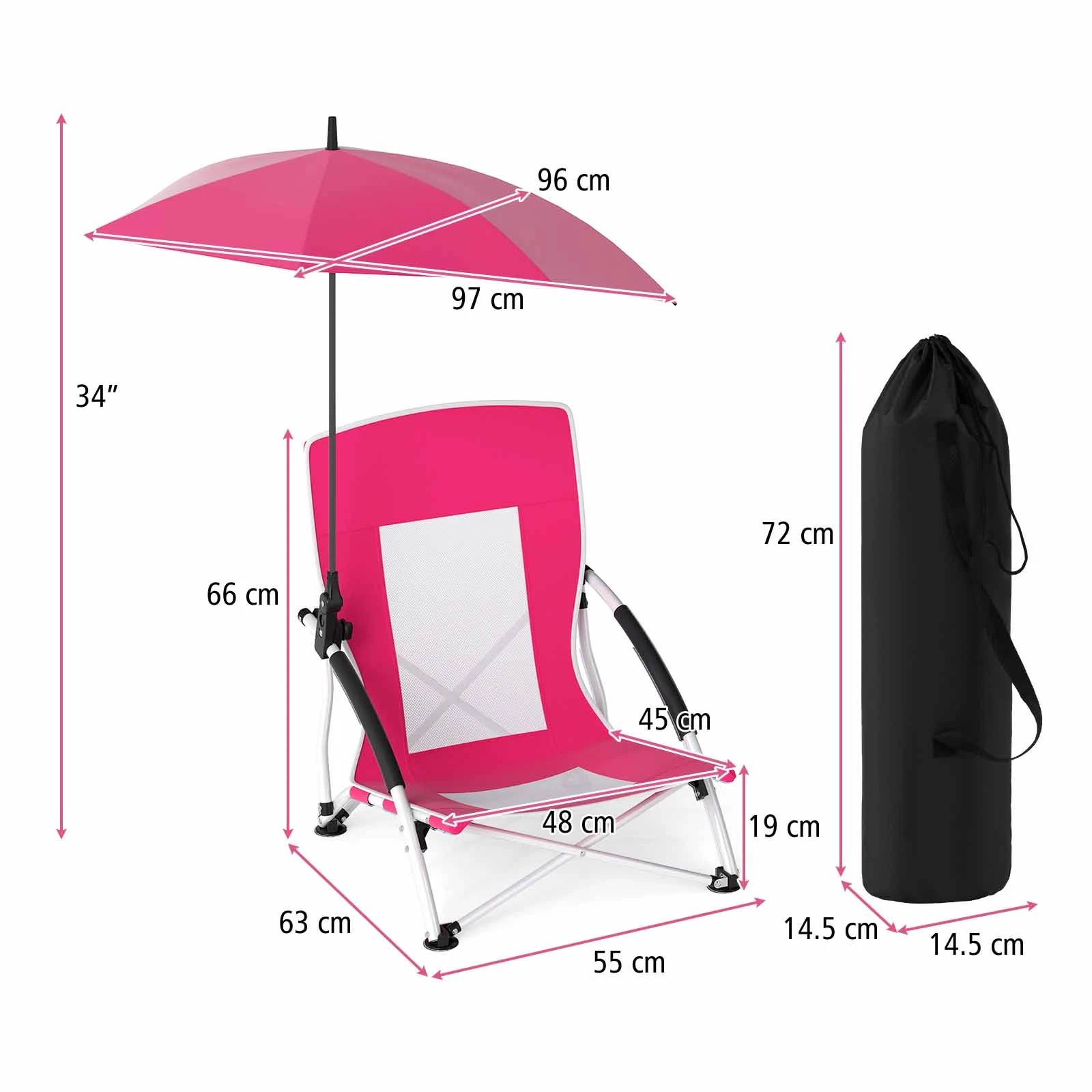 2 Costway Folding Beach Chair w/Detachable Umbrella Lightweight Camping Picnic Chair, 2 of 2