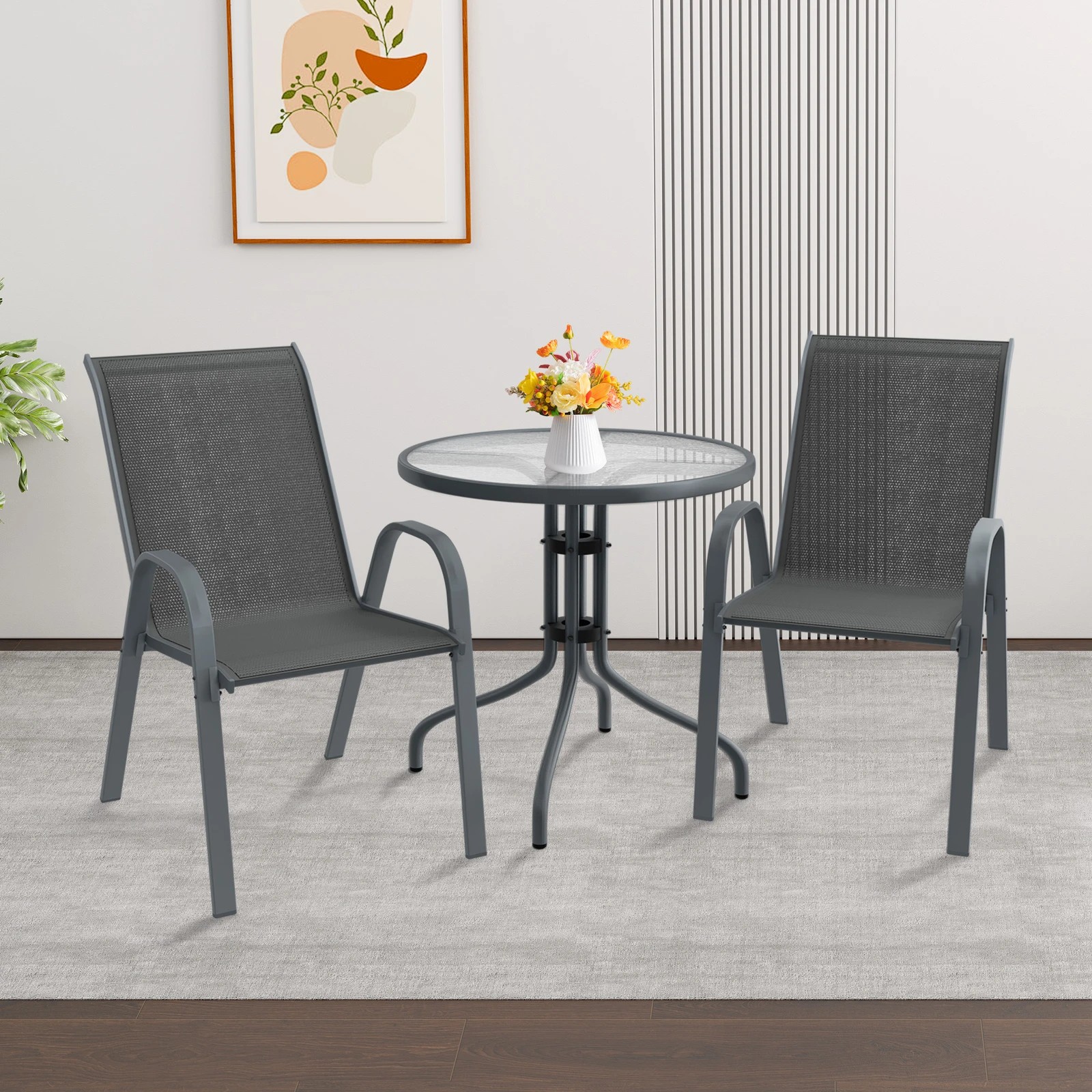 9 Alfordson 3PCS Outdoor Furniture Patio Table and Chairs Set Garden Square - Grey, 9 of 10