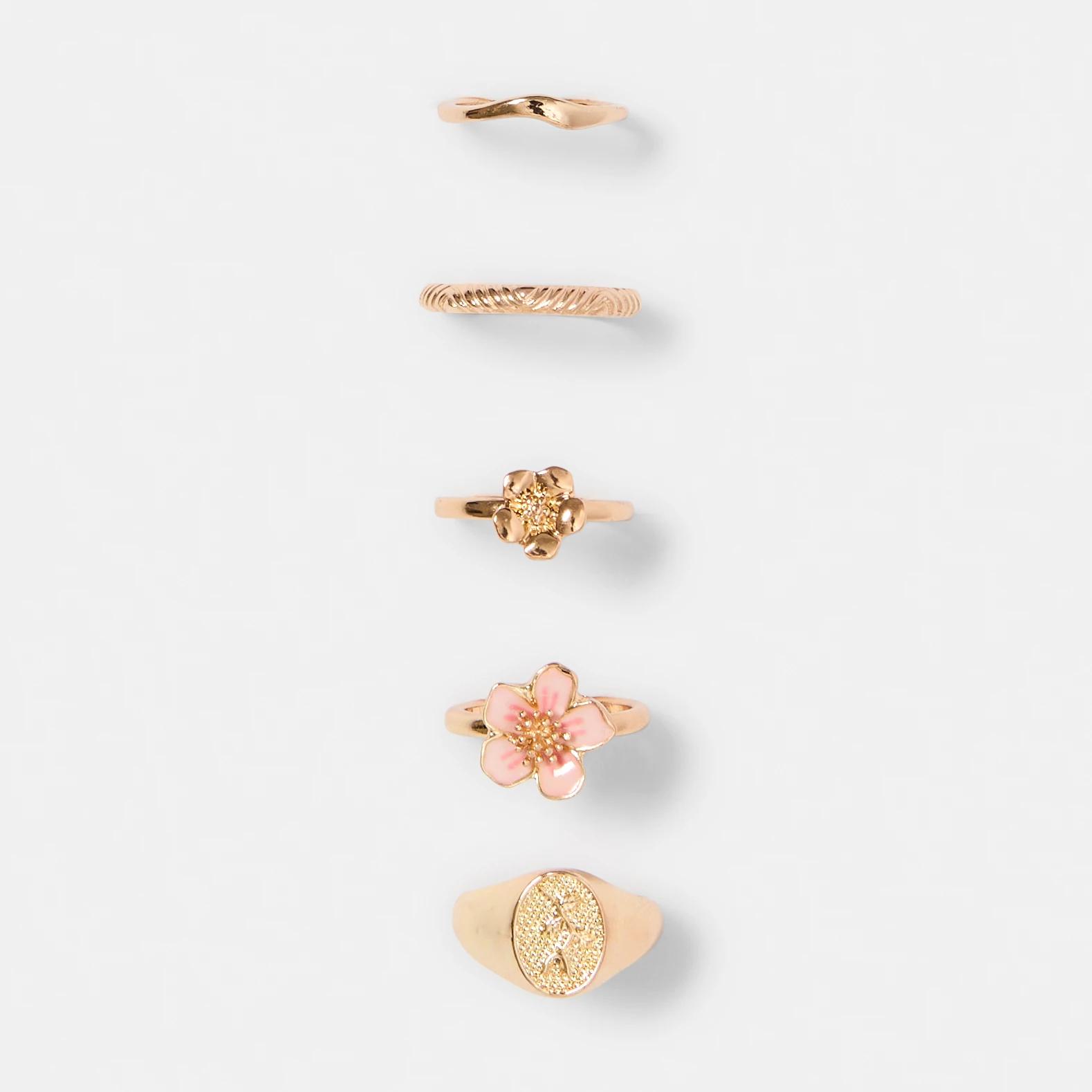 1 5 Pack Floral Rings - Pink and Gold Tone GOLD, 1 of 5