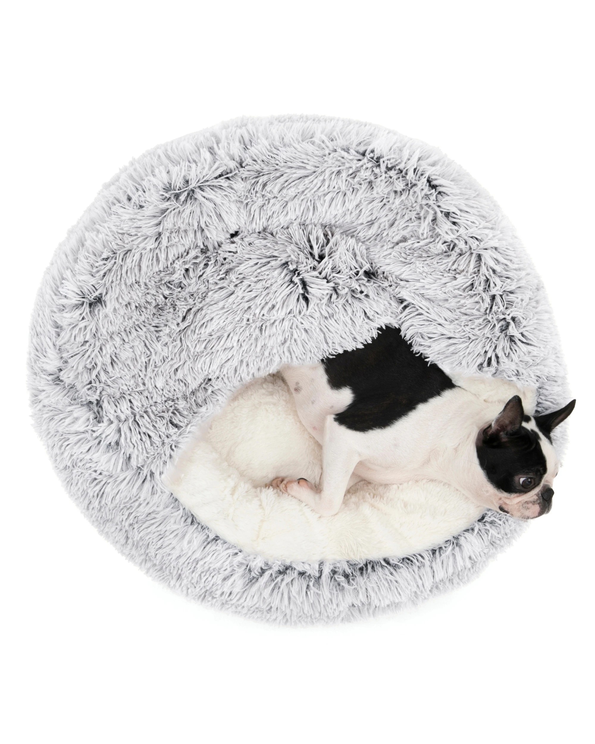 3 Charlie's Snookie Hooded Faux Fur Calming Dog Bed Small - White, 3 of 6
