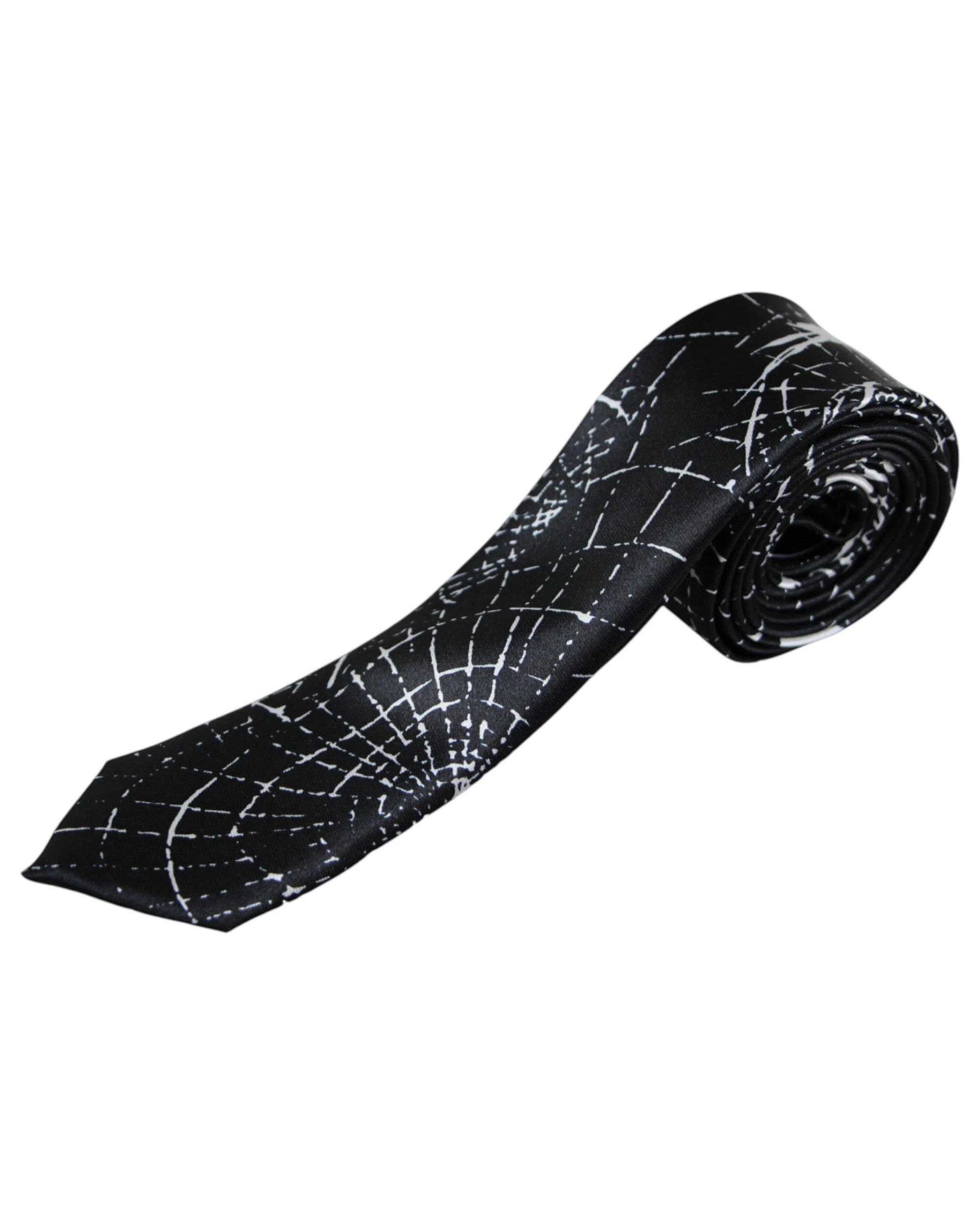 1 Zasel Mens Black & White Spider Web 5cm Skinny Neck Tie - Multi, 1 of 3