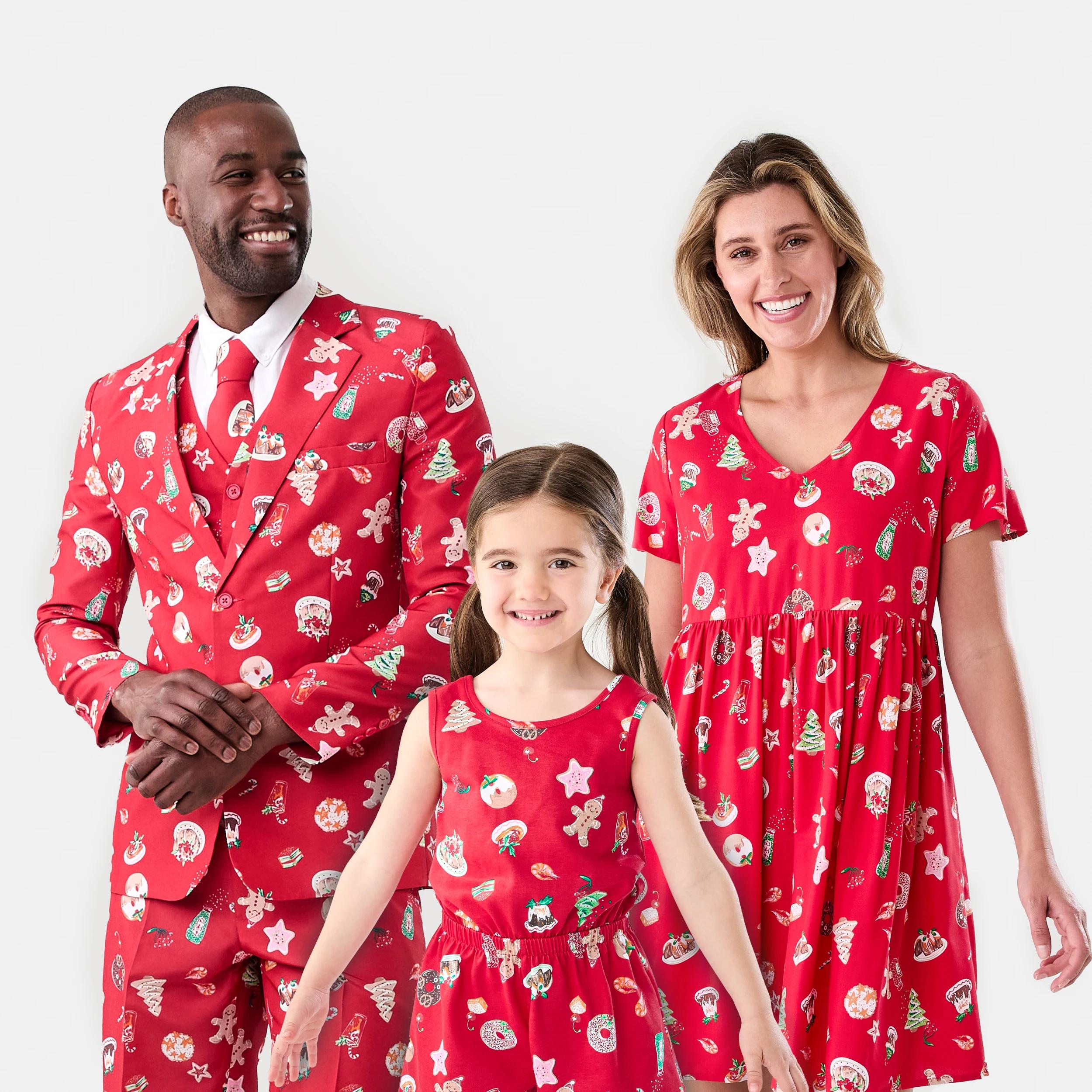2 Christmas Print Family Matching Playsuit Red Food, 2 of 9