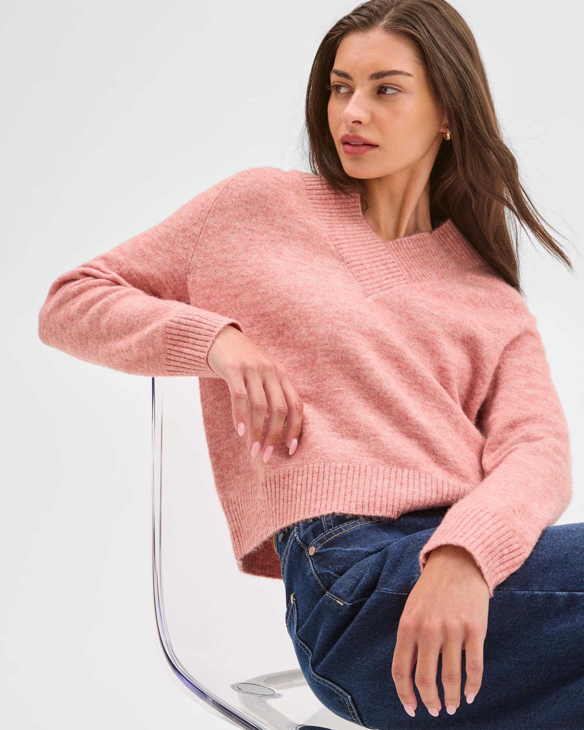1 Target Petites Petites Long Sleeve Lofty Sweater DUSTY ROSE, 1 of 6