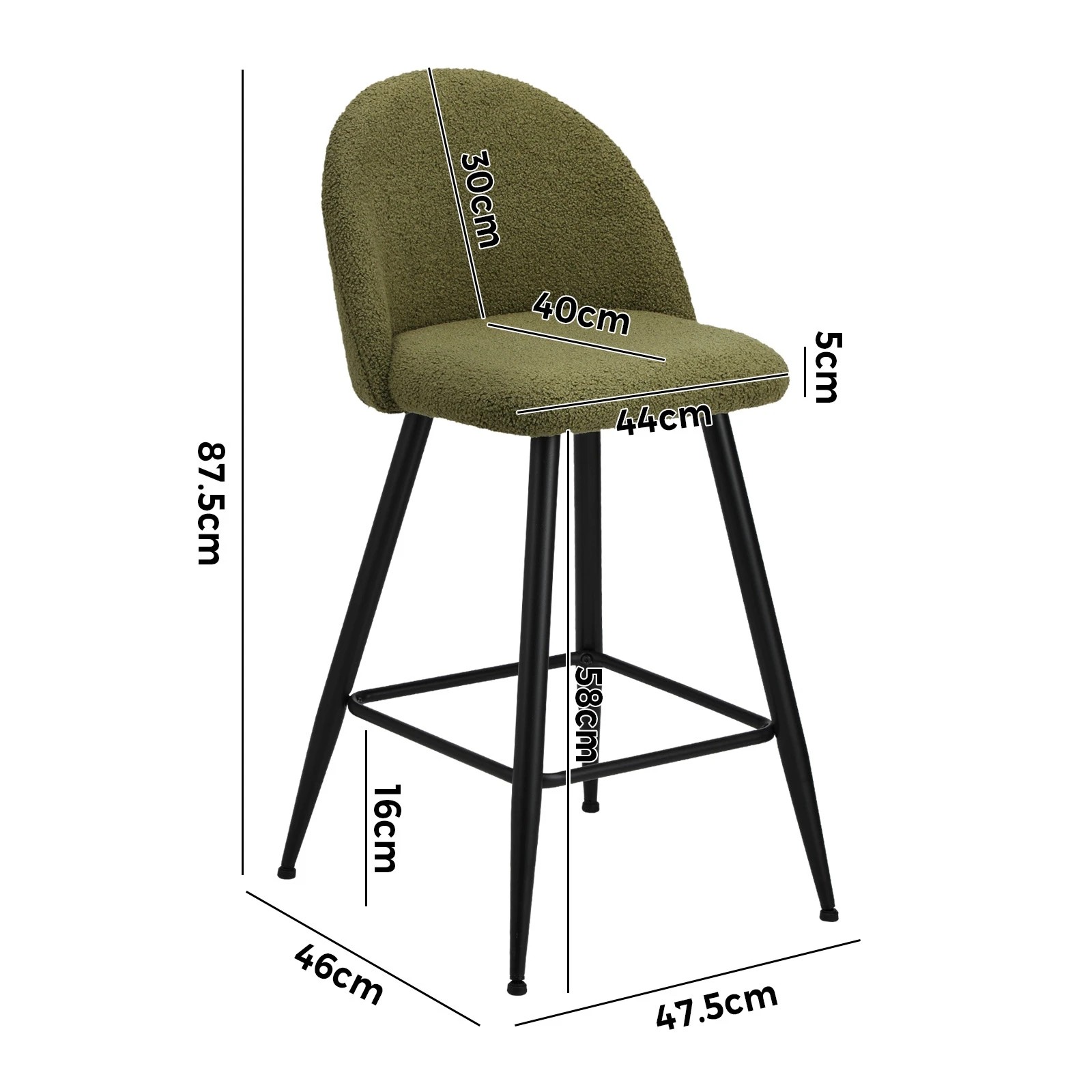 10 Oikiture 2x Bar Stools Kitchen Dining Chairs Counter Stool Boucle Padded
 - Green, 10 of 10