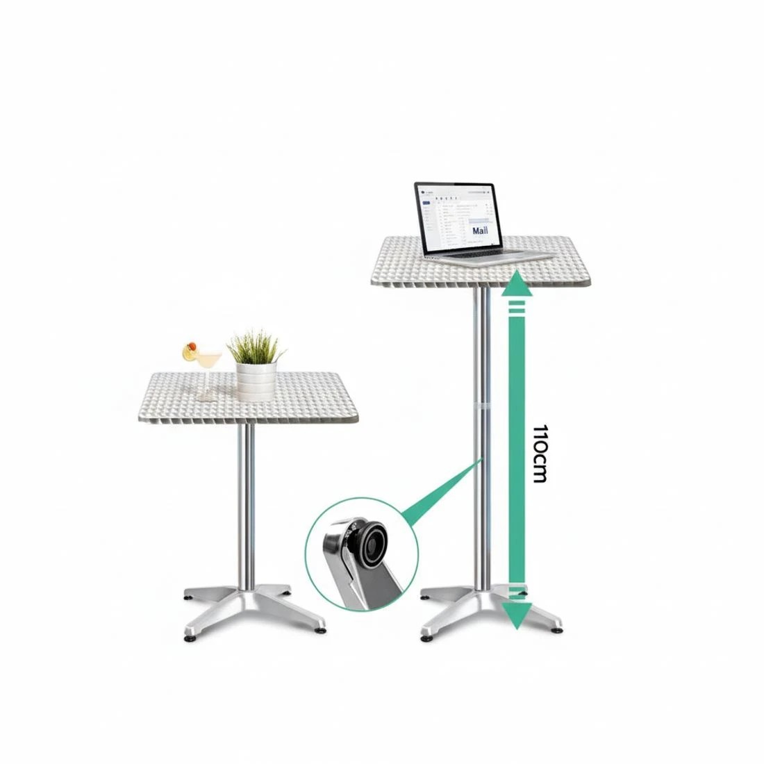 4 Gardeon 3-Piece Outdoor Bar Set Bistro Table Stools Adjustable Square - Silver, 4 of 6