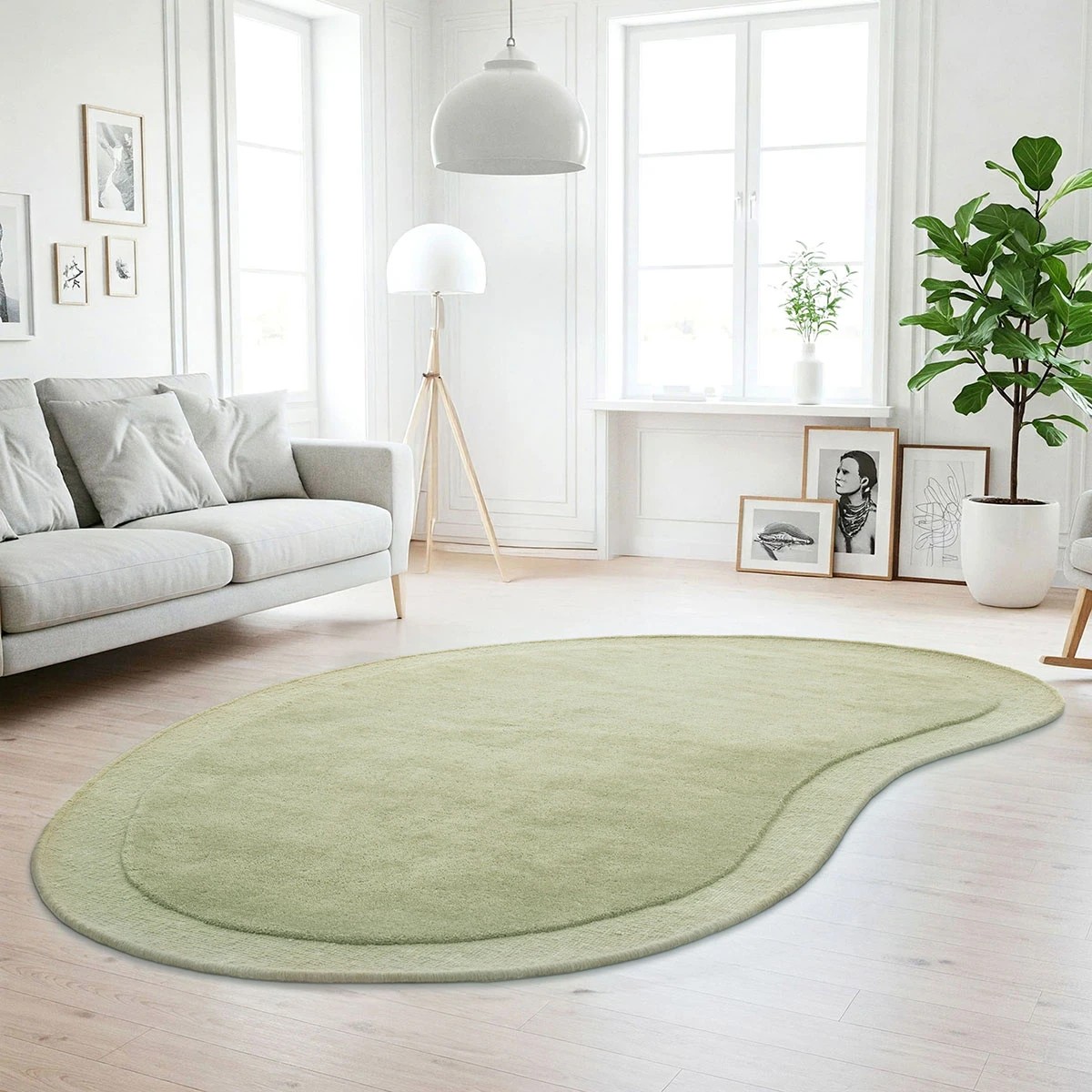 2 Common Ground Rugs Calista 165x115cm - Small Shaped Hand Tufted Wool Rug - Green, 2 of 7