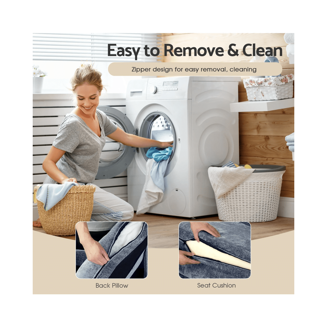 7 Advwin 3 Seater Sofa L-shape Chenille Lounge Couch W/ Reversible Chaise Blue, 7 of 9