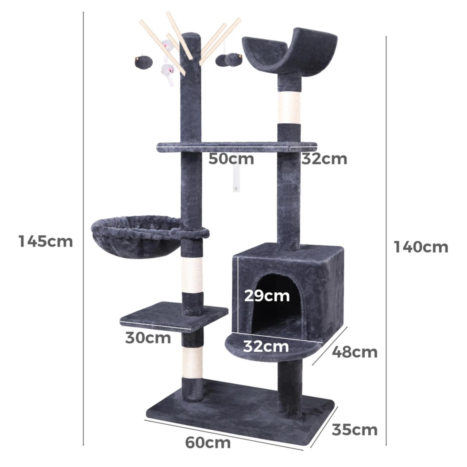2 Beastie Cat Tree Scratching Post 145CM - Grey, 2 of 6