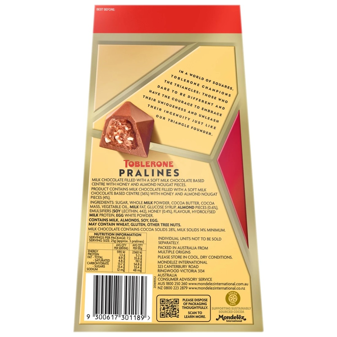 4 Toblerone Pralines Chocolate Gift Box 180g, 4 of 4