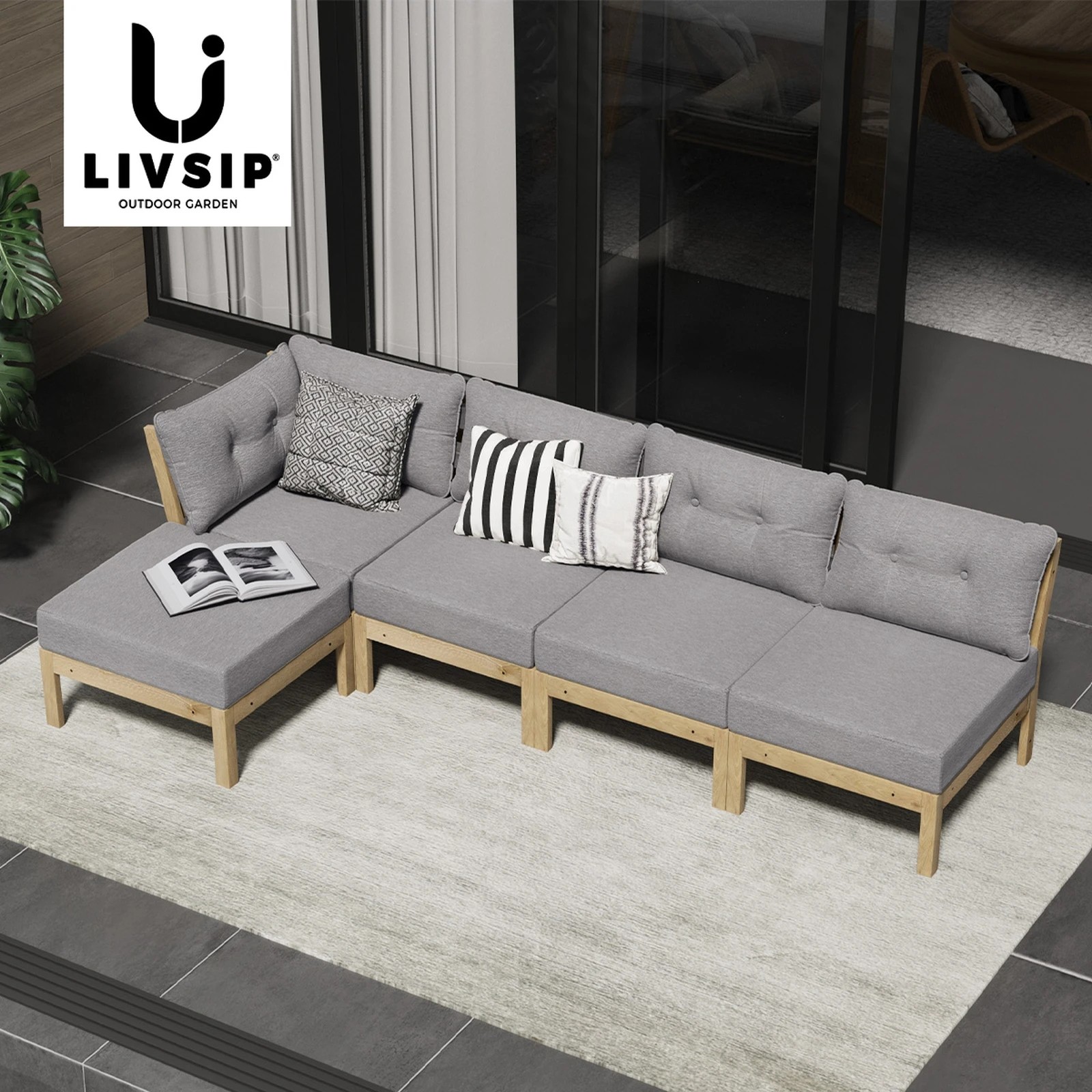 6 Livsip 5PCS Outdoor Sofa Set Lounge Setting Patio Furniture - Grey, 6 of 10