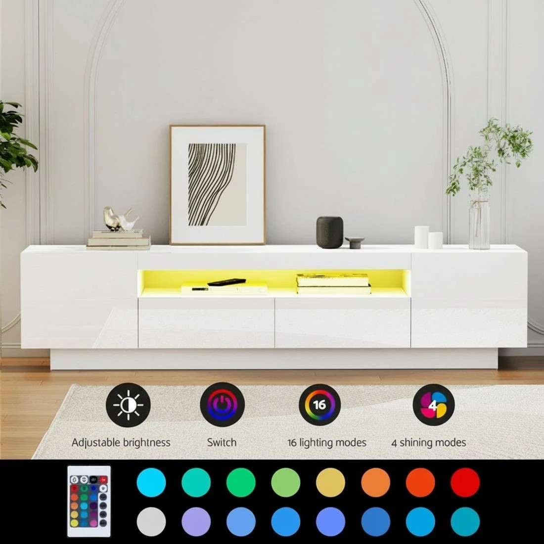 7 Artiss TV Unit Entertainment Unit Storage Drawer RGB LED 180cm - White, 7 of 8