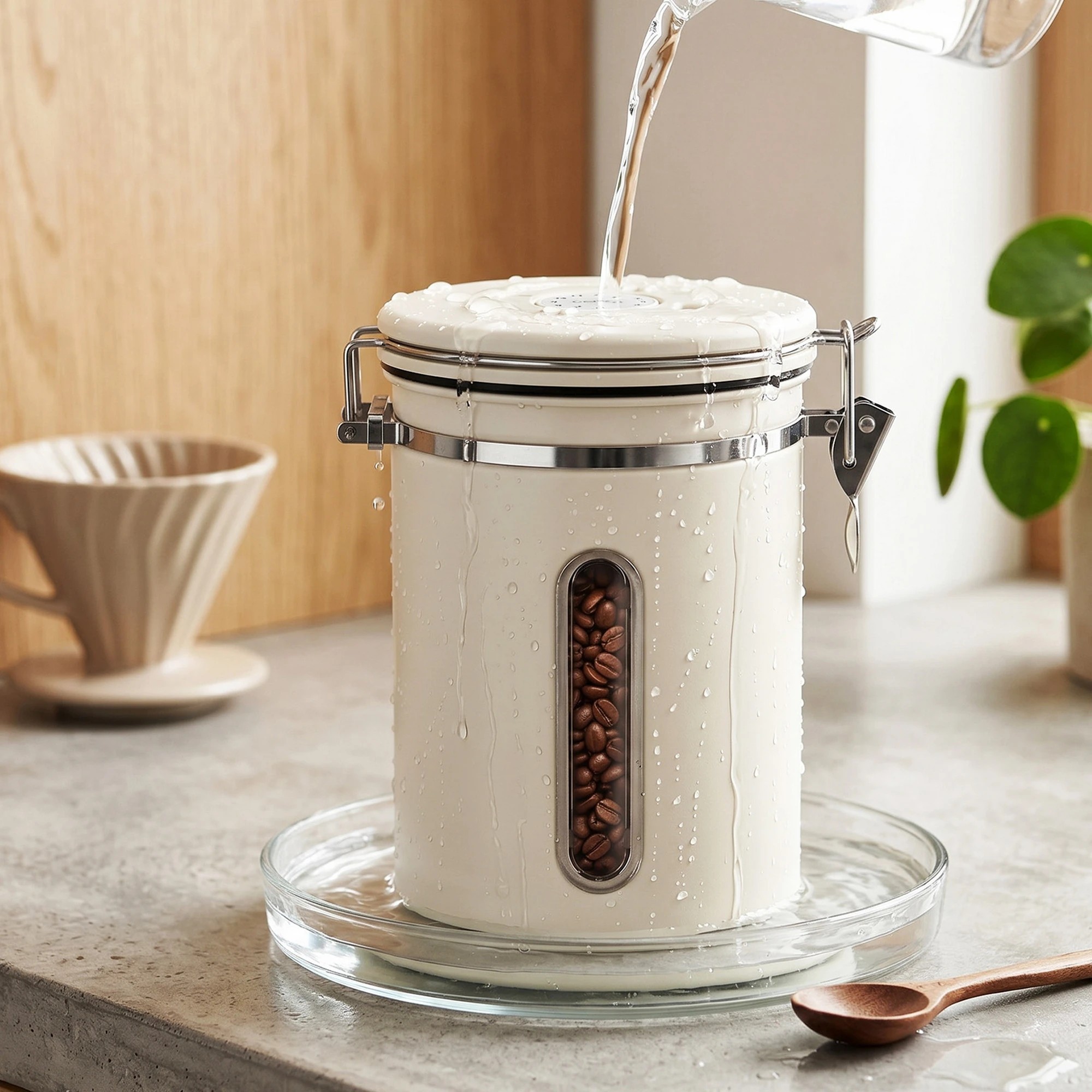 6 5-Star Chef 1.8L Stainless Steel Coffee Bean Storage Container Coffee Canister with Window & Scoop Coffee Jar - Beige, 6 of 9