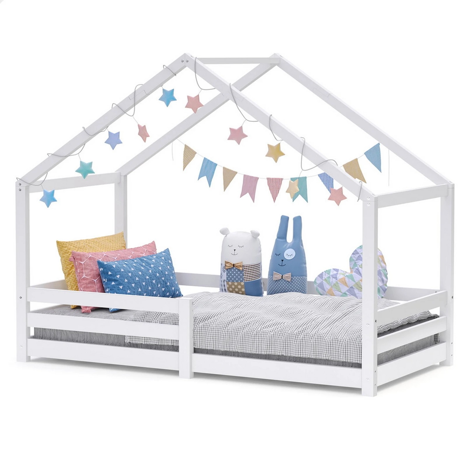 1 Alfordson Kids Bed Frame Wooden Timber Single House Frame Platform Base - White, 1 of 7