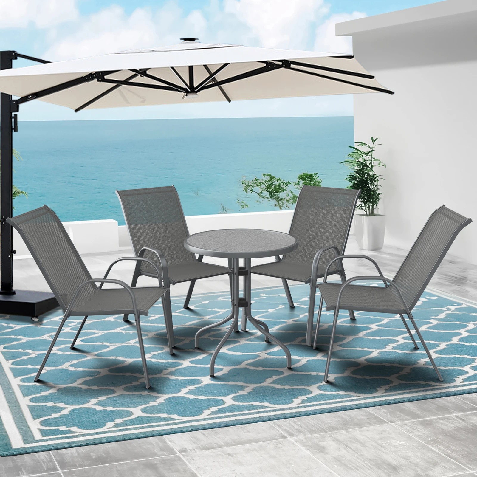 3 Alfordson 5PCS Outdoor Furniture Patio Table and Chairs Set Garden Round - Grey, 3 of 9