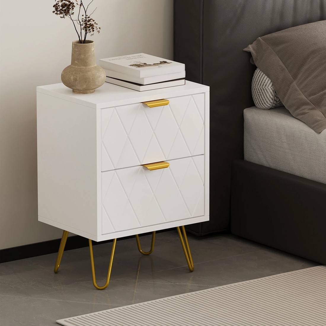 3 Oikiture Bedside Table 2 Drawers Gold Metal Nightstand, 3 of 9