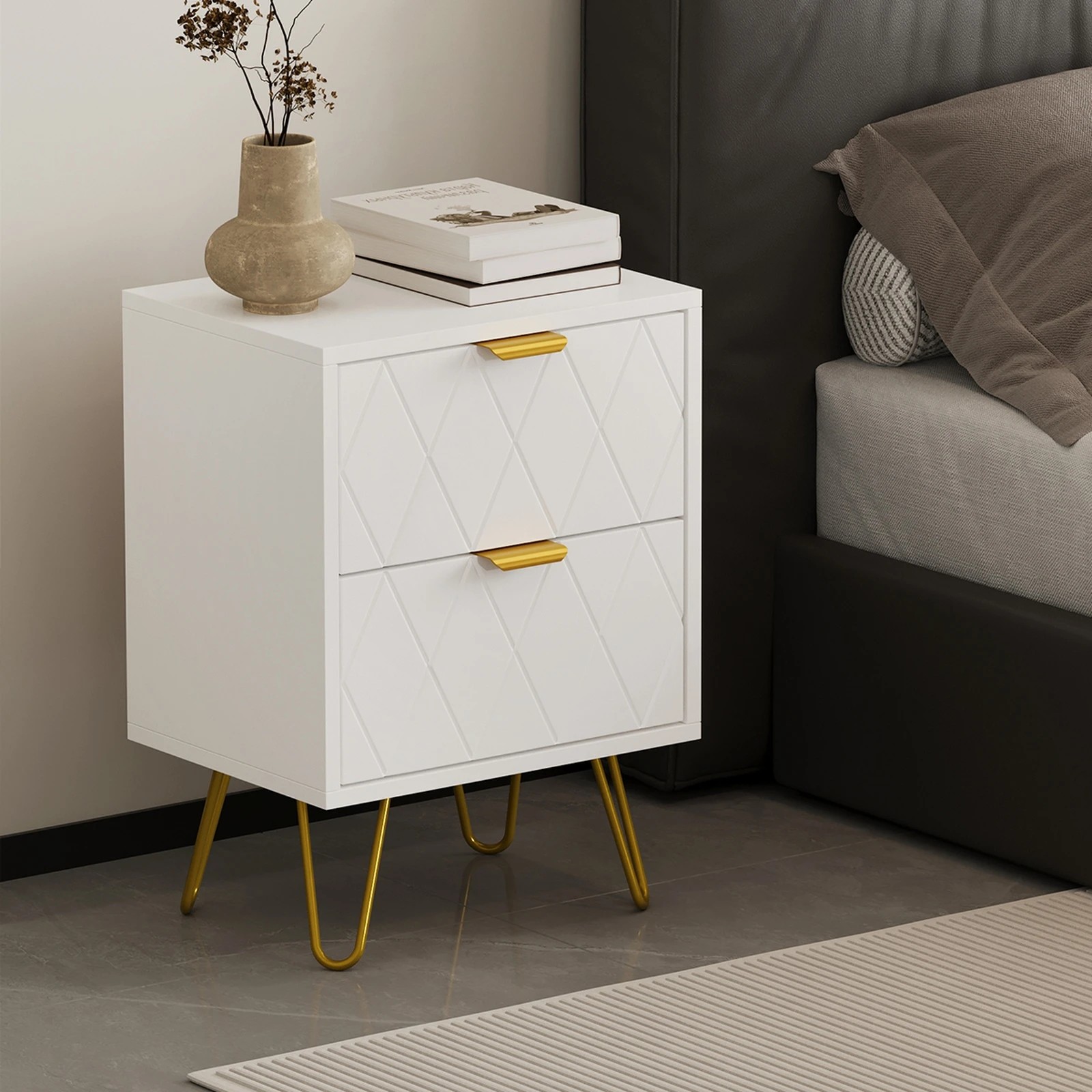 3 Oikiture Bedside Table 2 Drawers Gold Metal Nightstand, 3 of 9