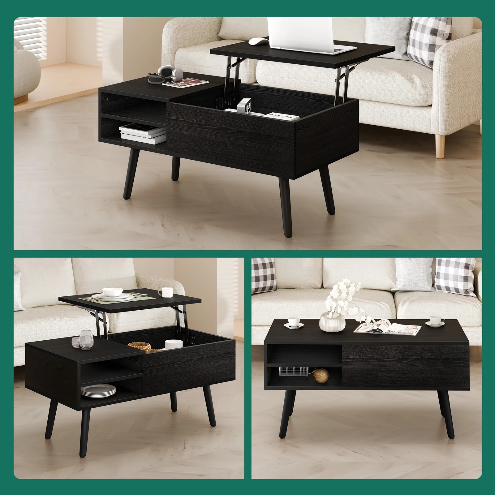 9 Alfordson Coffee Table Lift Up Top Modern Laptop Desk Hidden Storage - Black, 9 of 10