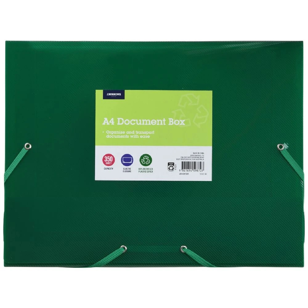 1 J.Burrows A4 Document Box Elastic Closure Green, 1 of 3