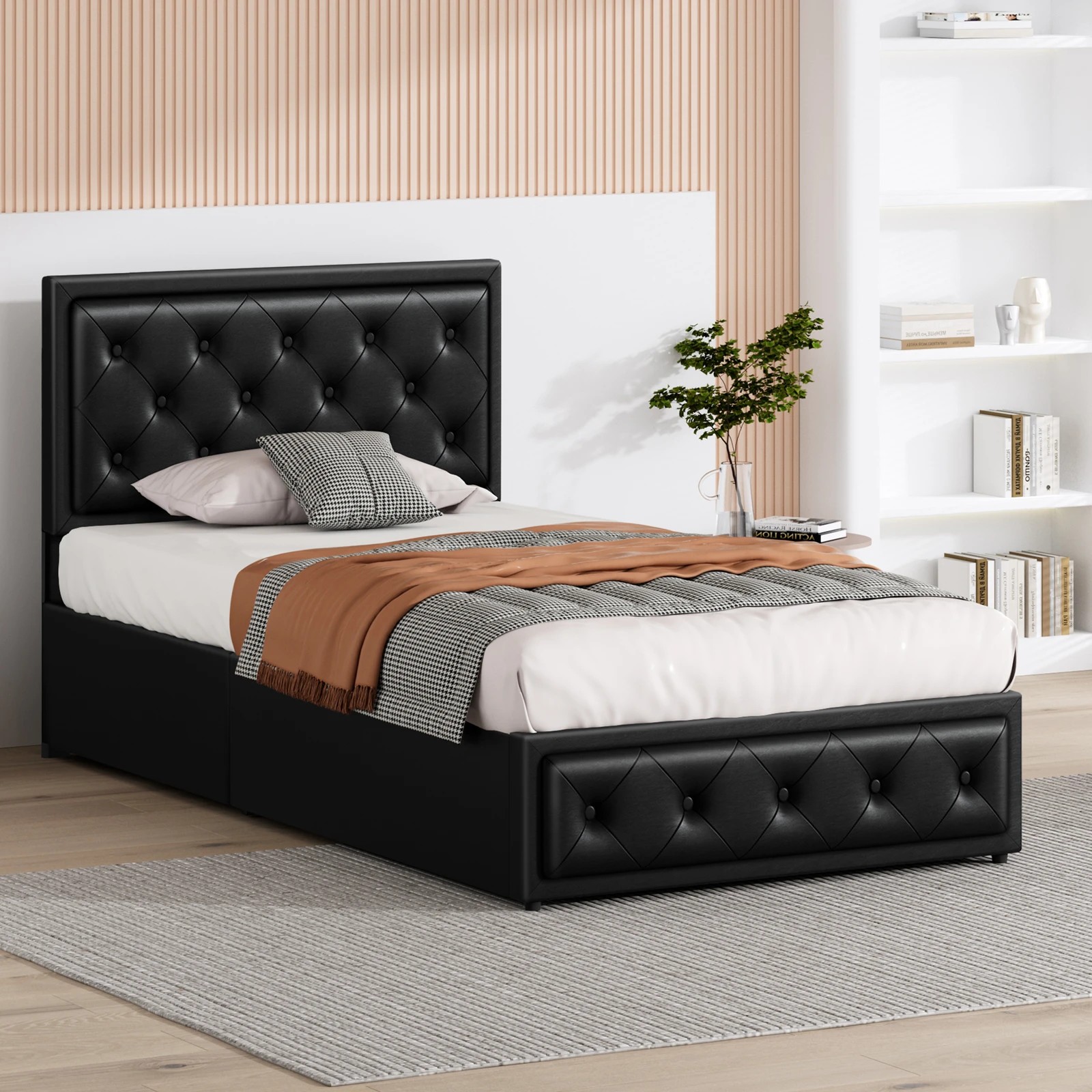 6 Alfordson Bed Frame King Single Gas Lift Storage Mattress Base Leather Dinana - Black, 6 of 10