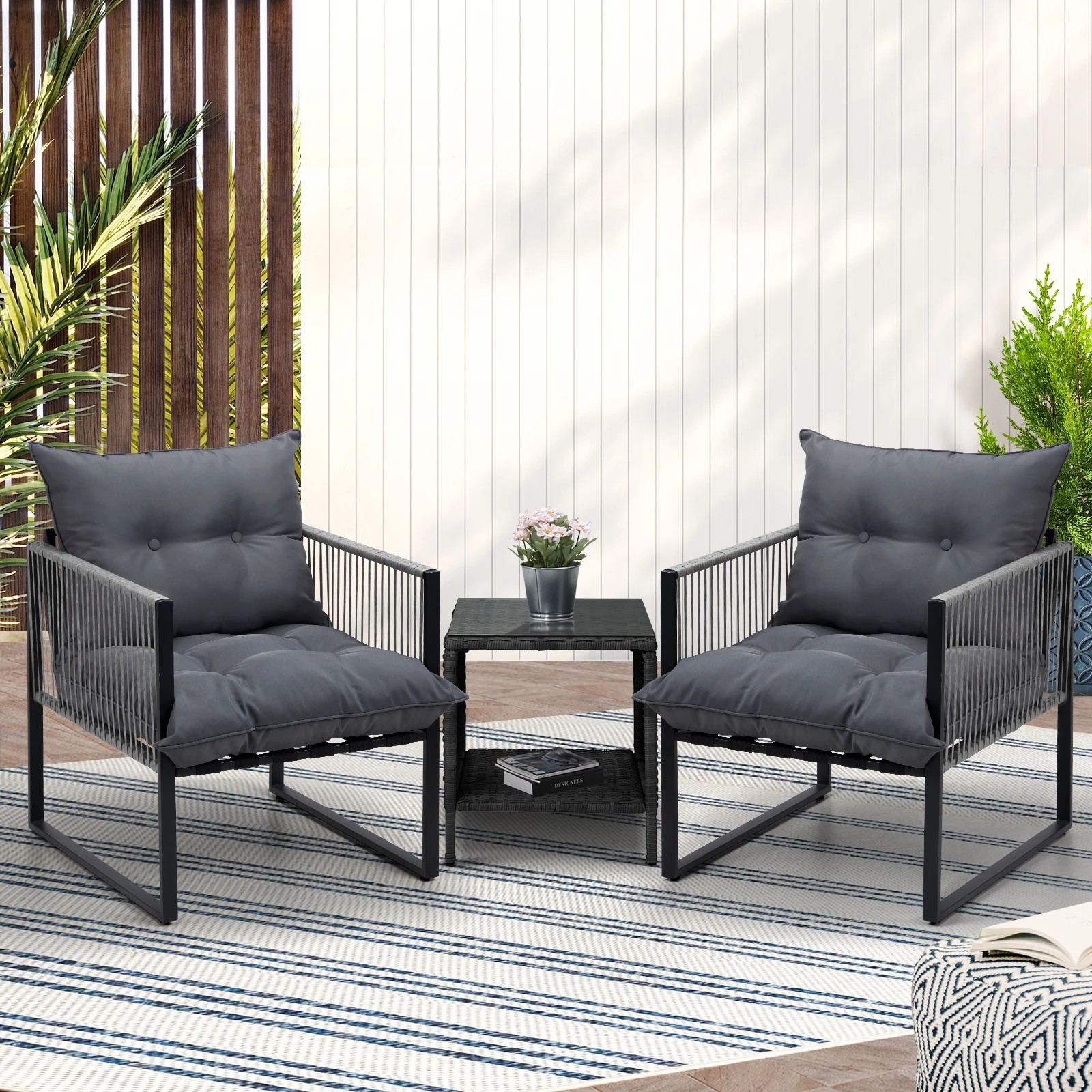 3 Livsip 3PCS Outdoor Patio Set Wicker Furniture Dining Table Chairs Setting - Multi, 3 of 9