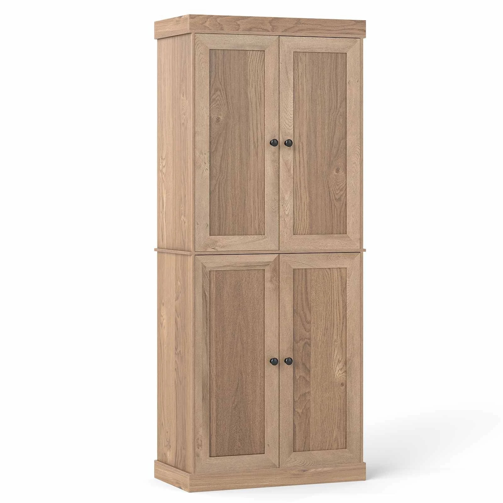 1 Costway 185cm 4-Door Buffet Sideboard Cupboard 6-Tier Storage Cabinet - Natural, 1 of 4