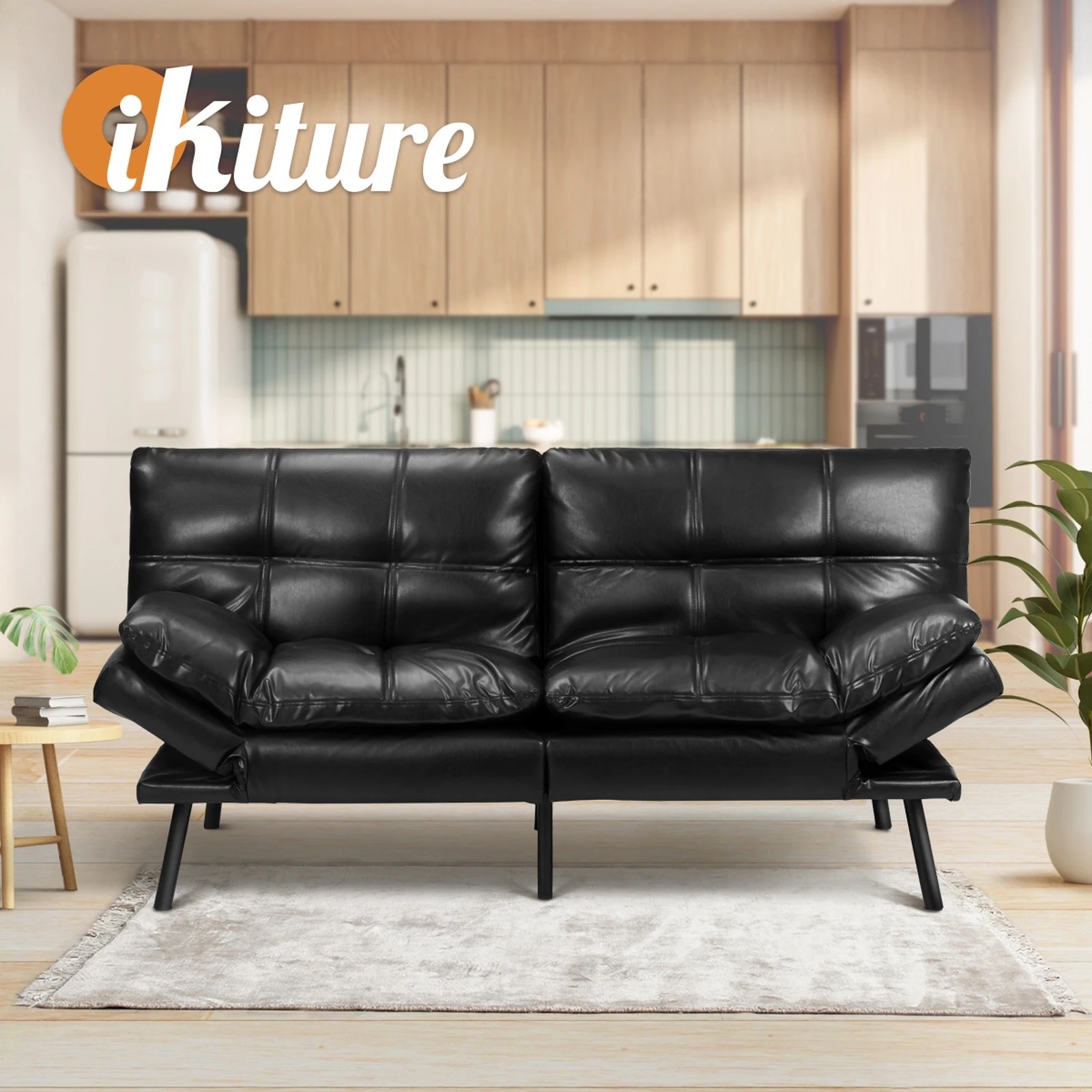 7 Oikiture Sofa Bed Futon Recliner Lounge Couch Convertible Leather 3-seater
 - Black, 7 of 10