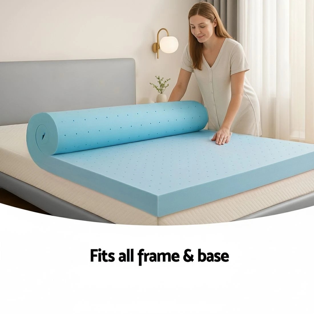 9 Giselle 12cm Memory Foam Mattress Topper Ventilated Cool Gel Bamboo Cover King - King Bed - Blue, 9 of 10