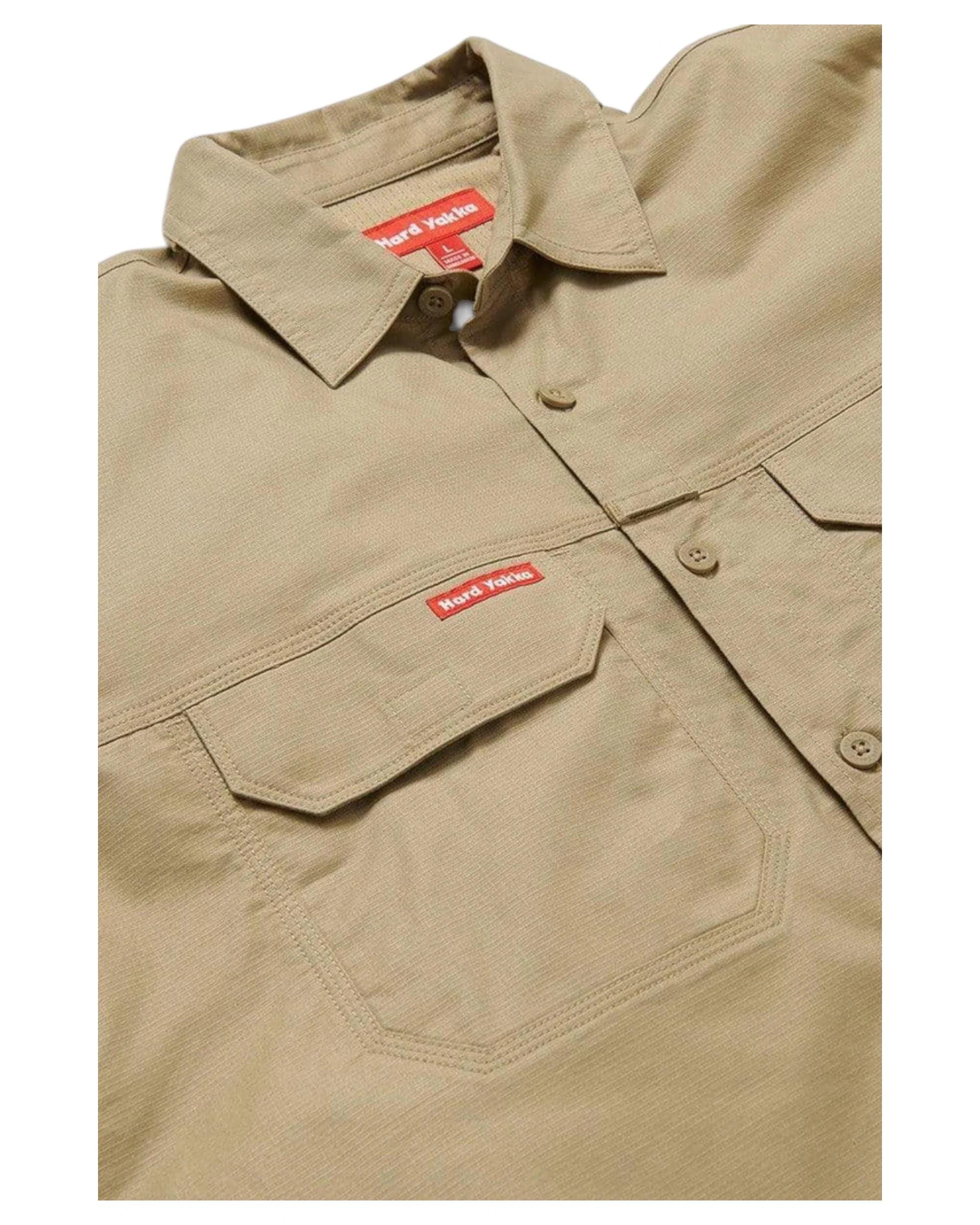6 Hard Yakka Mens Flex Ripstop Long Sleeve Shirt Work Wear Khaki Y04305 KHAKI, 6 of 8