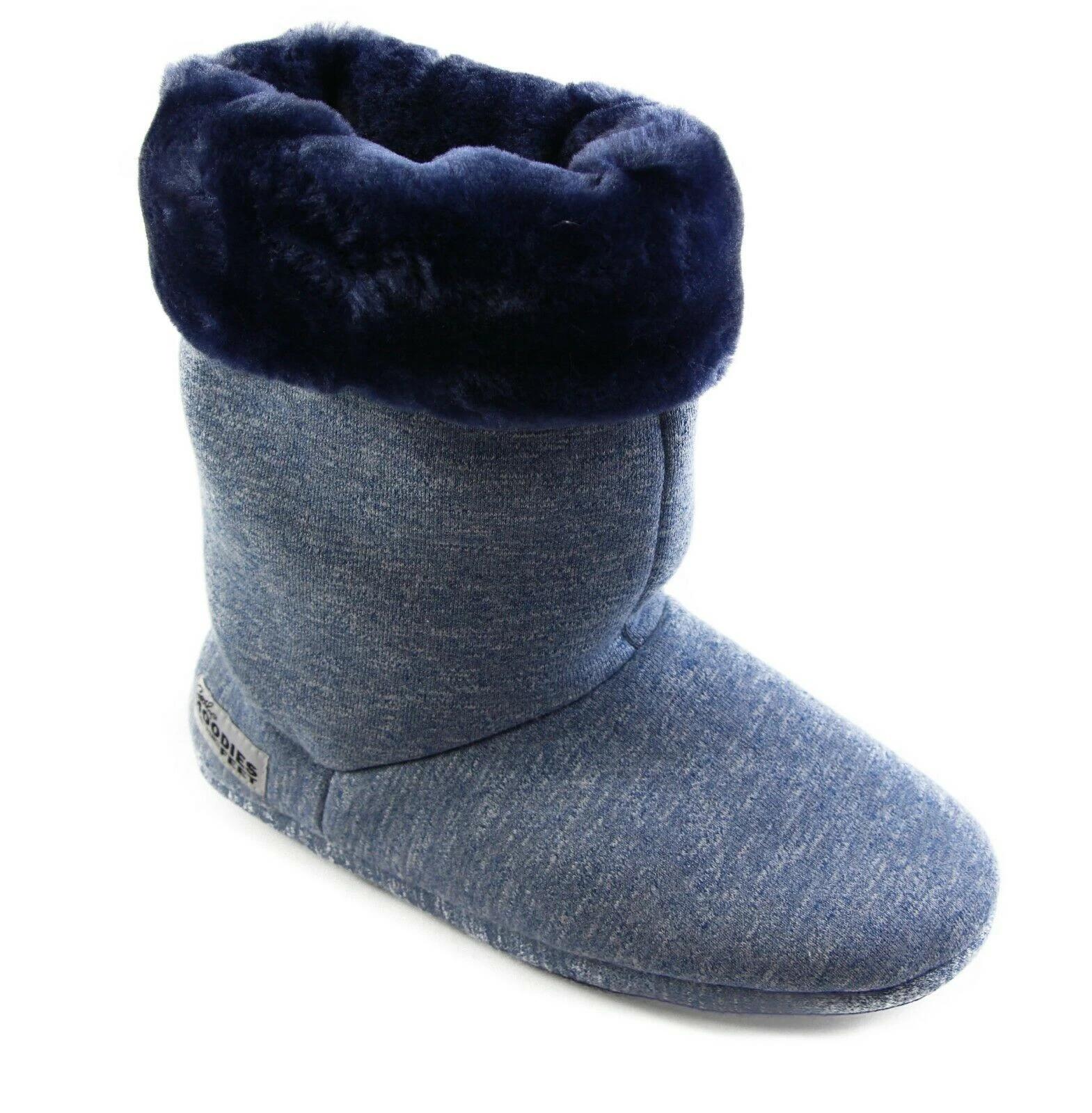 3 Grosby Womens Hoodies Boots Plush Fluffy Slippers NAVY, 3 of 5