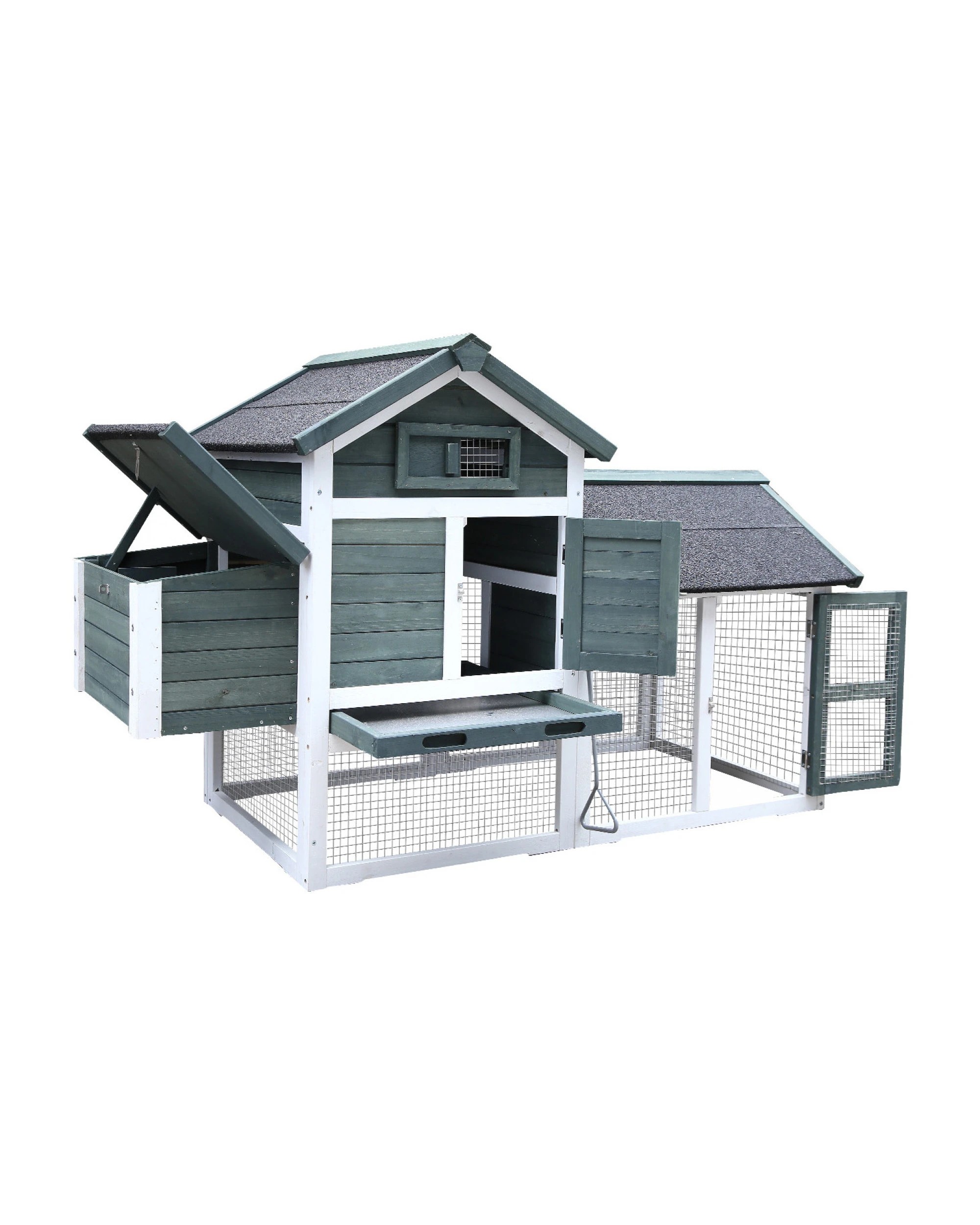4 Furtastic Large Chicken Coop and Rabbit Hutch With Ramp - Green, 4 of 9