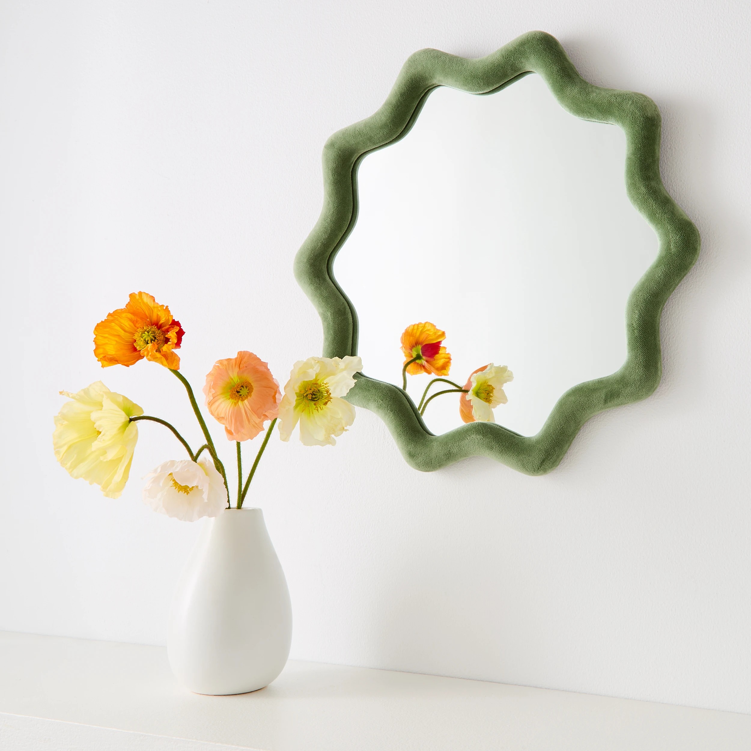 1 40cm Frankie Velvet Mirror - Green, 1 of 8
