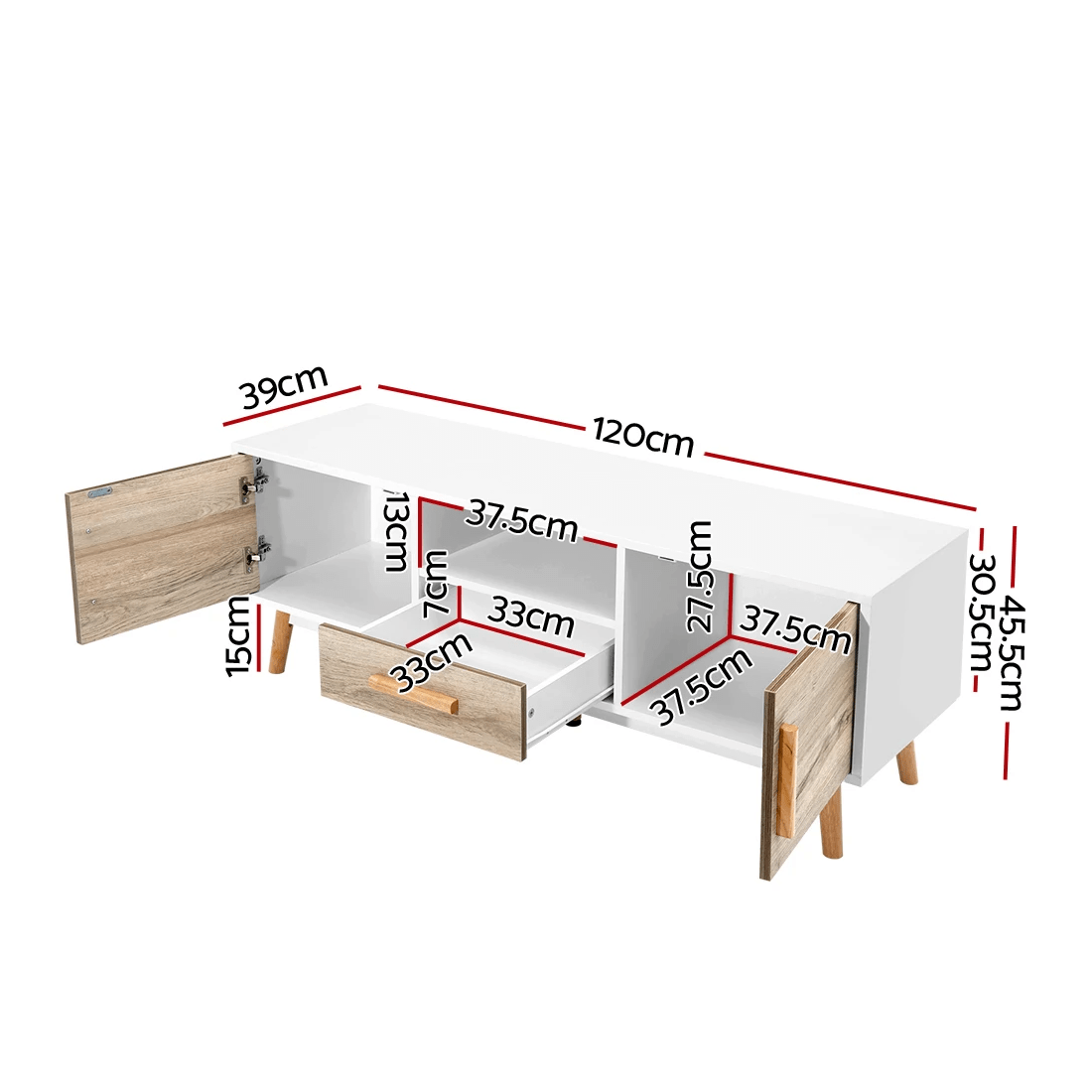 3 Artiss TV Cabinet Entertainment Unit 120cm Wood Gino - White, 3 of 9
