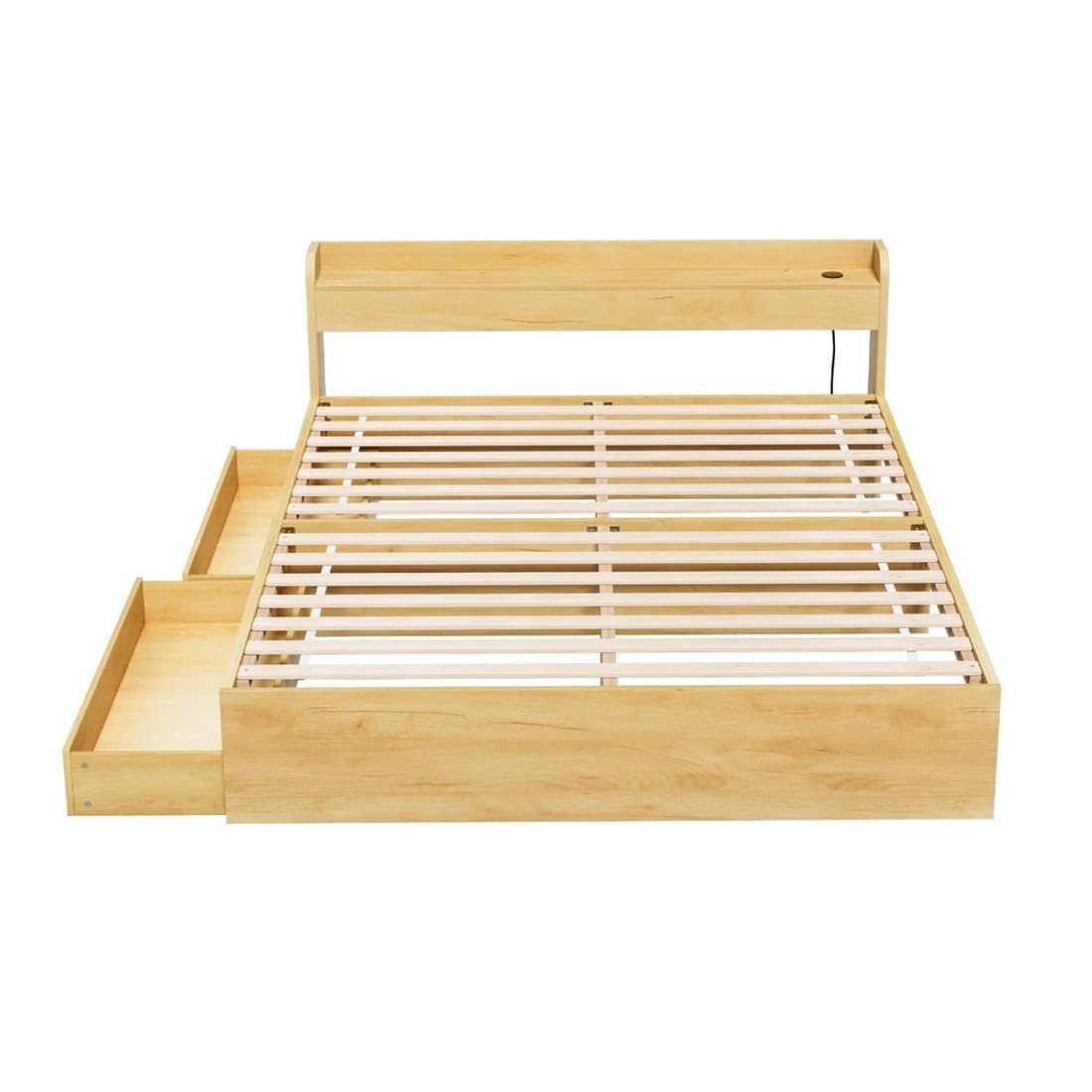 3 Artiss Bed Frame Queen Size with Charging Ports and 2 Drawers - Natural, 3 of 7