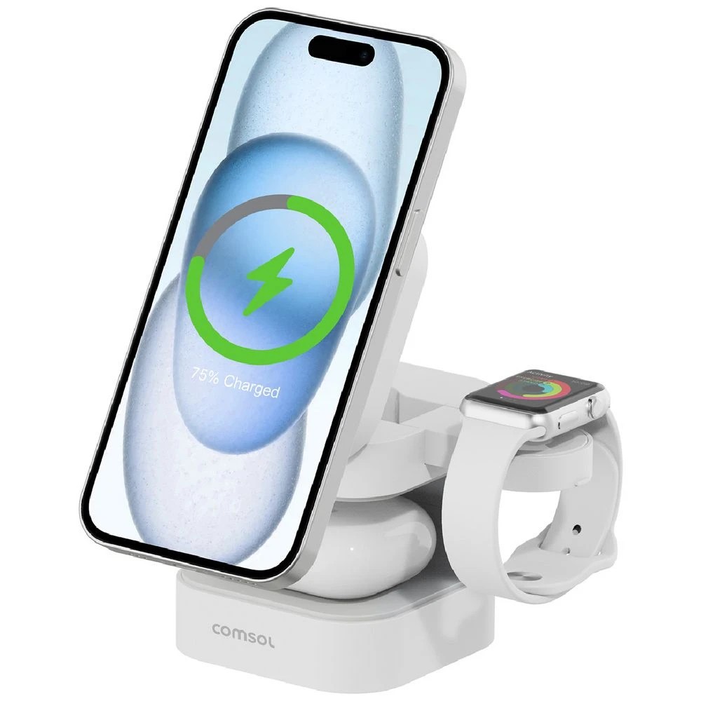 1 Comsol 3-in-1 Qi2 Magnetic Wireless Charging Stand White, 1 of 6