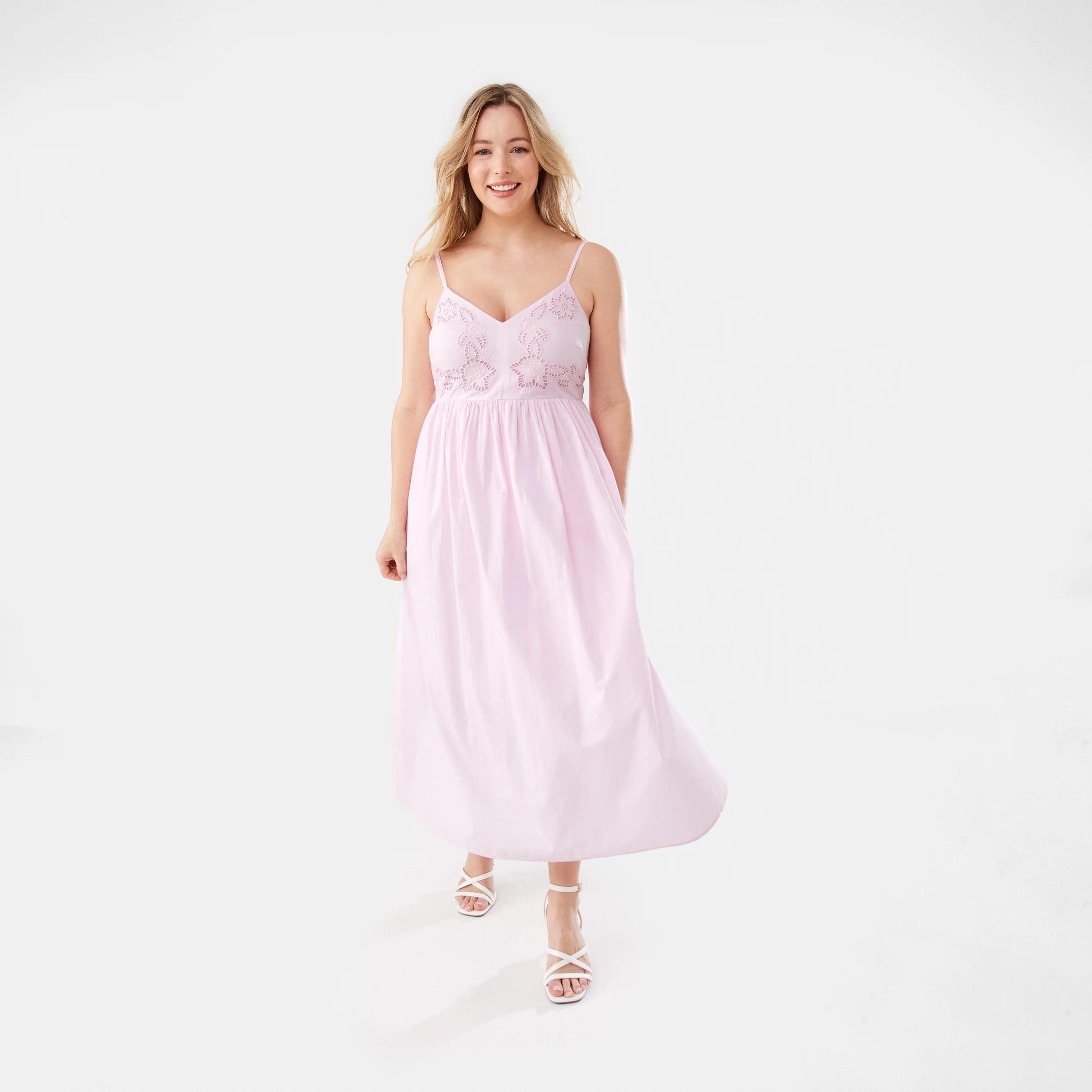 1 Sleeveless Broderie Midi Dress Chery Pink, 1 of 8